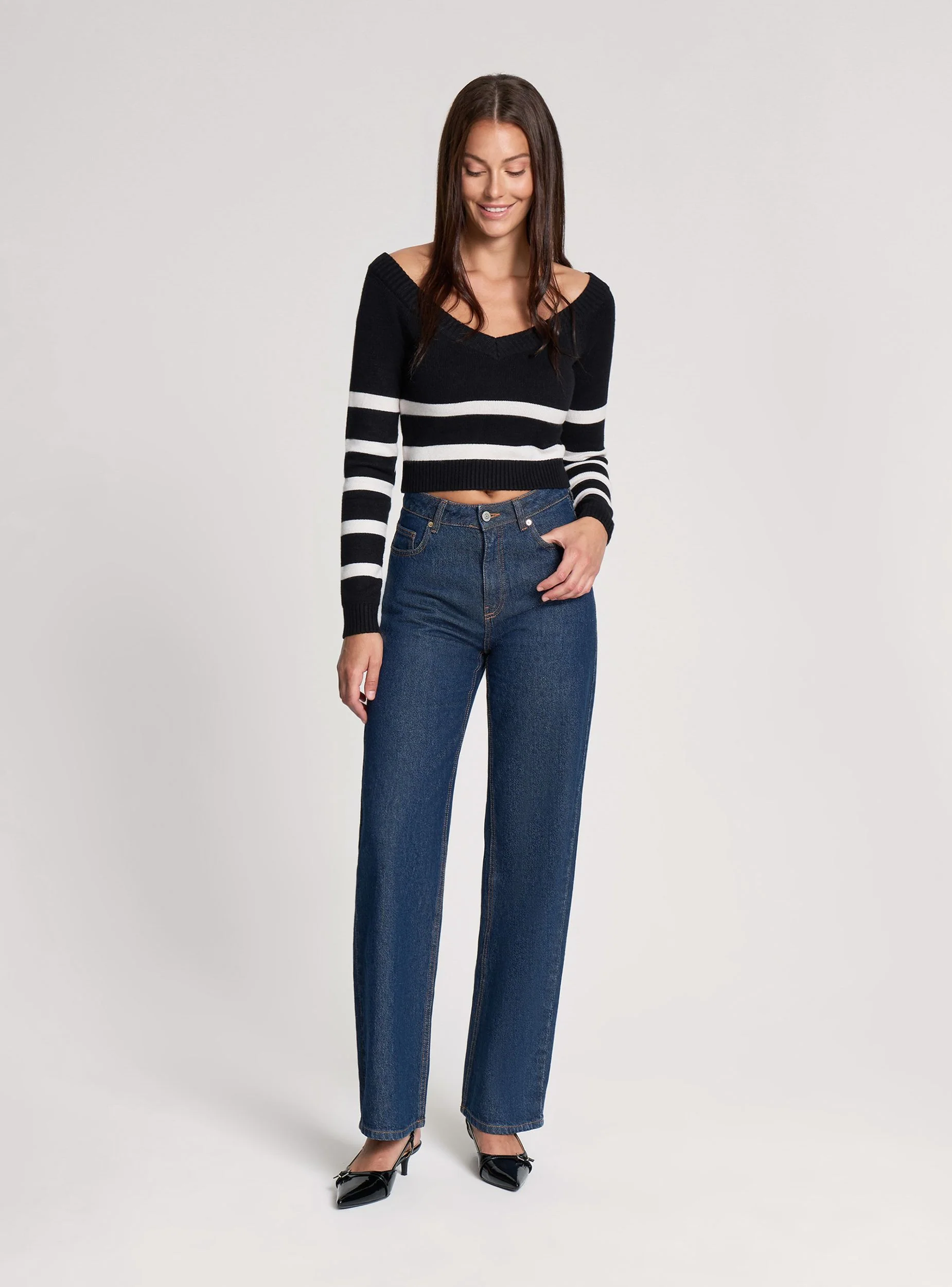 Maglia crop a righe