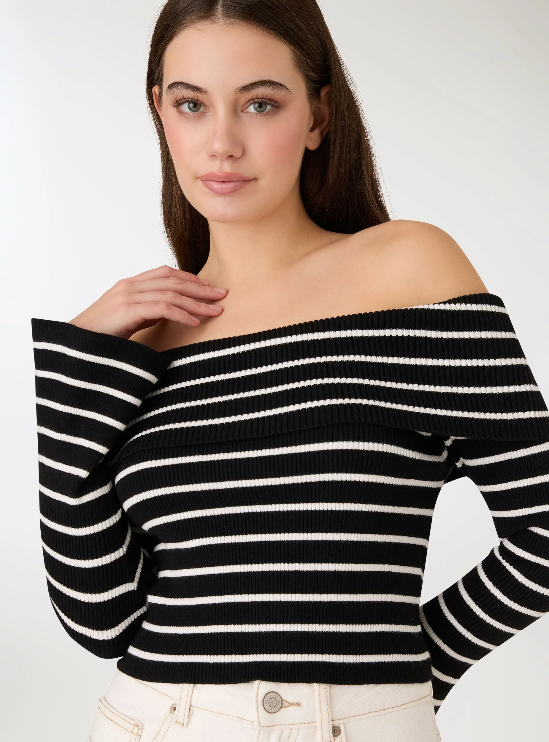 Maglia crop a righe spalle scoperte - Image 2