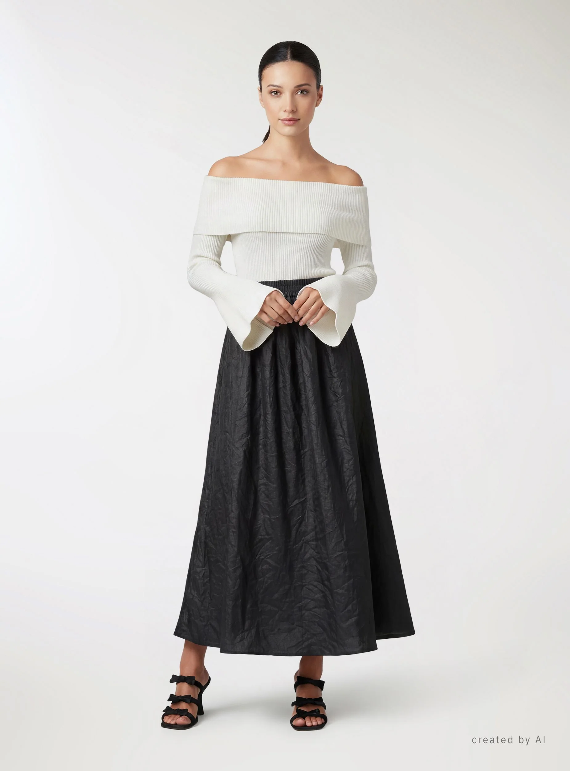 Maglia crop a spalle scoperte maniche a campana - Image 2