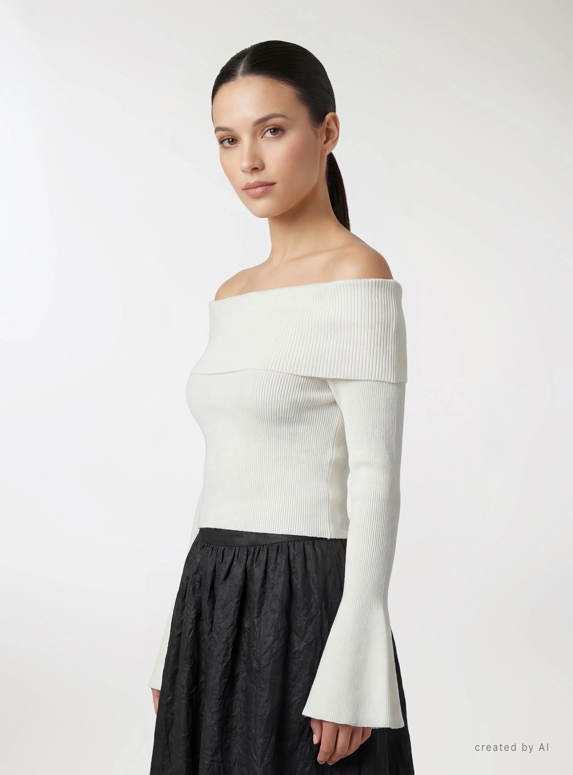 Maglia crop a spalle scoperte maniche a campana - Image 3