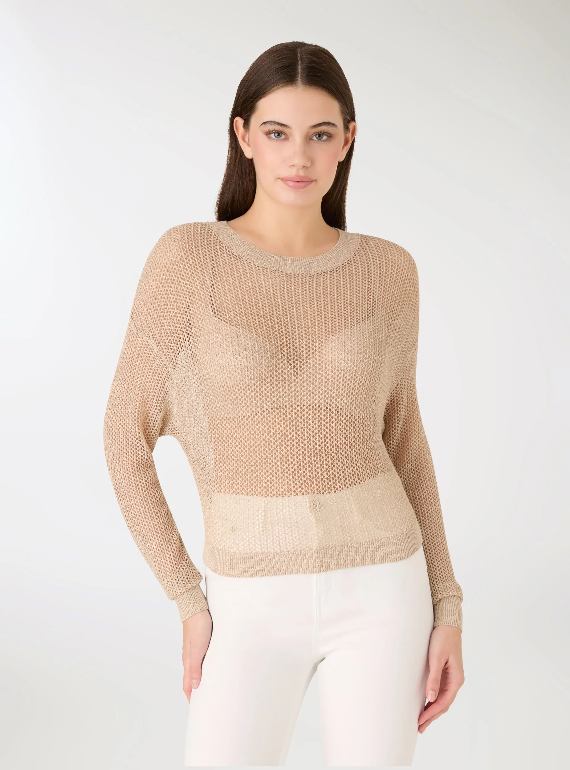 Maglia crop effetto luccicante a rete - Image 3