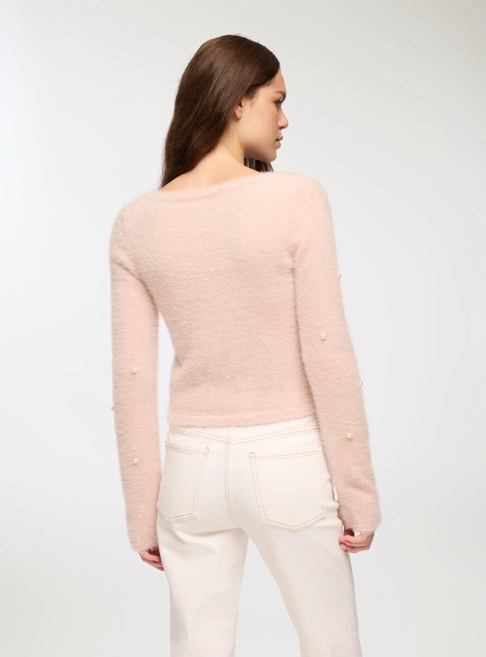 Maglia crop effetto pelo con perle - Image 2