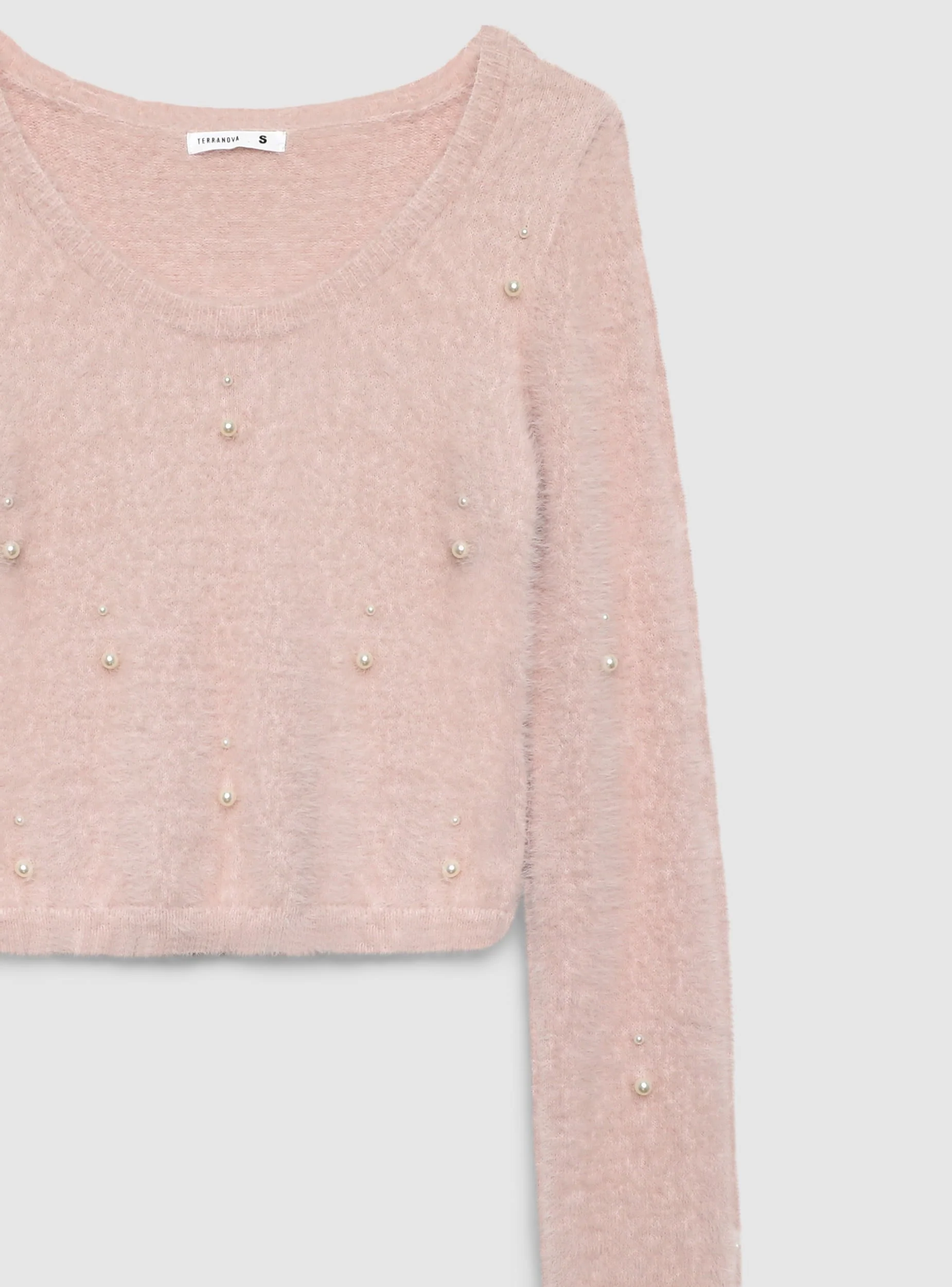 Maglia crop effetto pelo con perle - Image 7