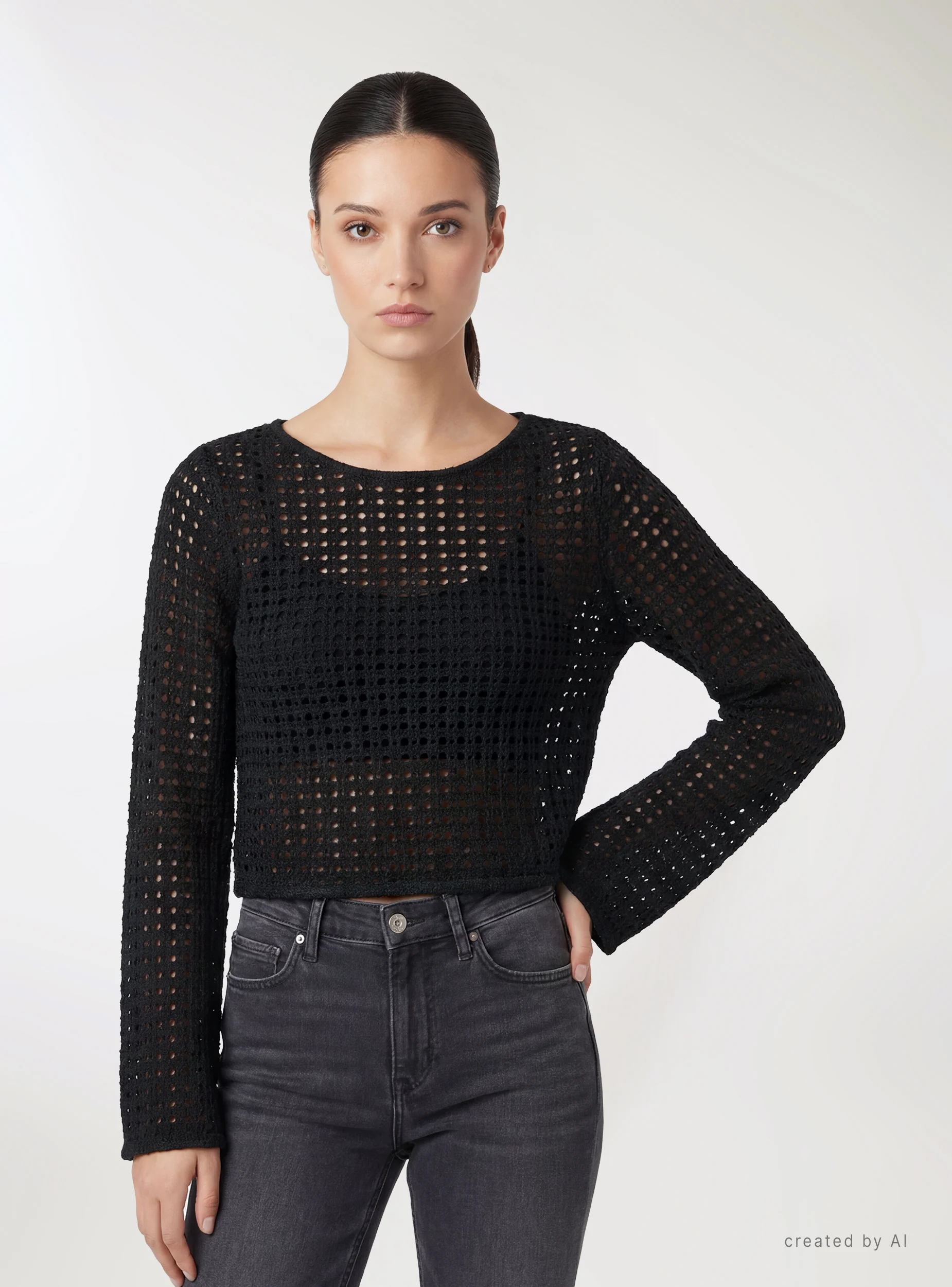 Maglia crop traforata a tinta unita - Image 2