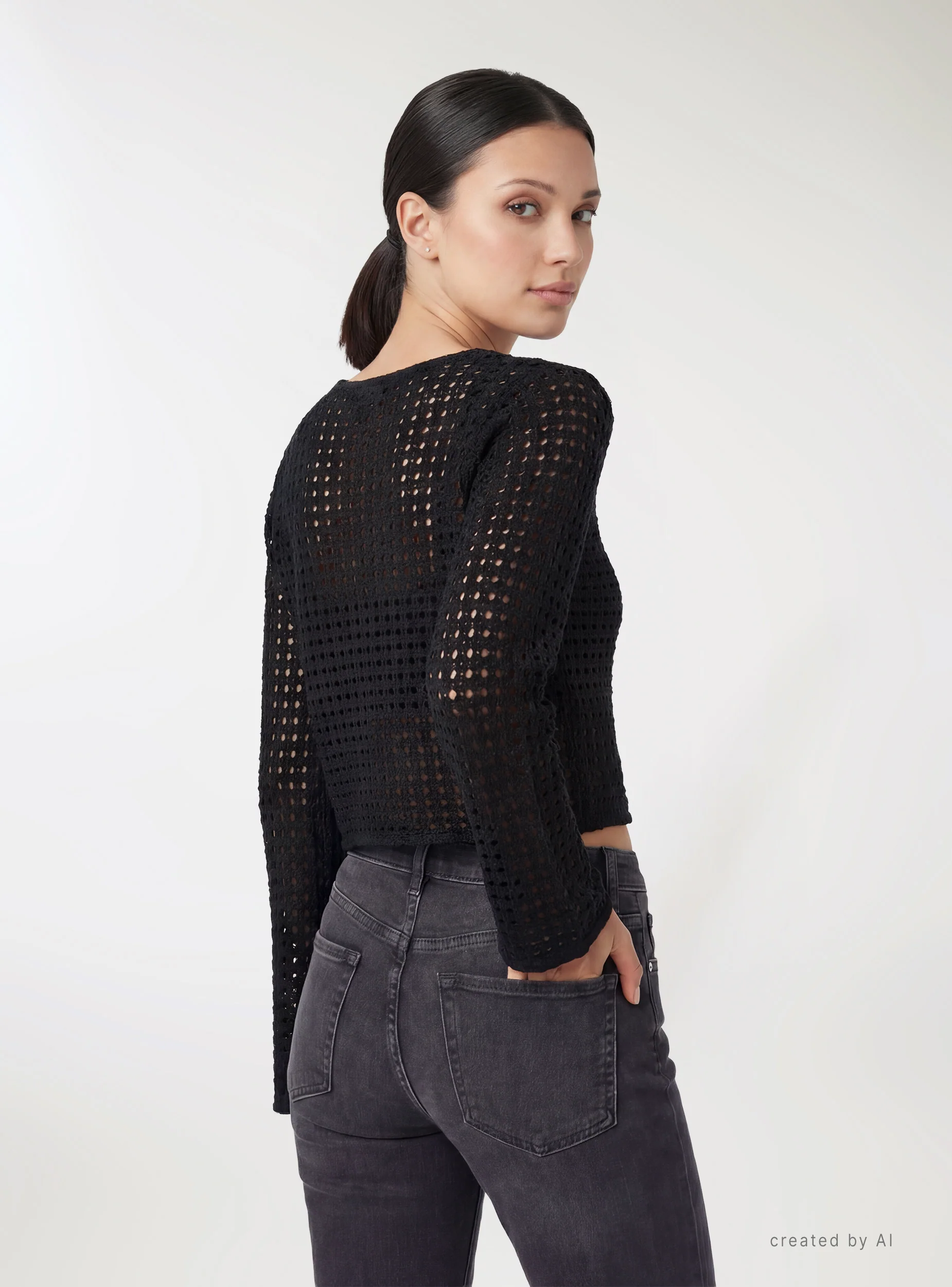 Maglia crop traforata a tinta unita - Image 3