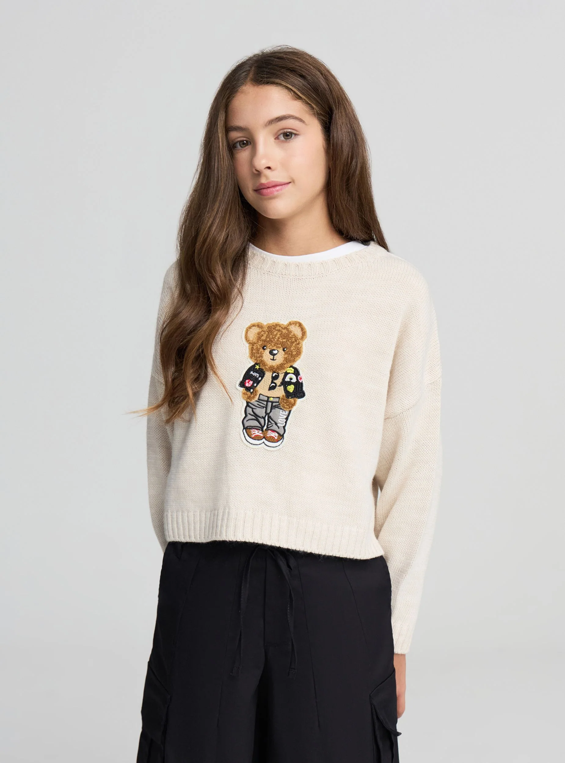 Maglia girocollo con patch orso - Image 7