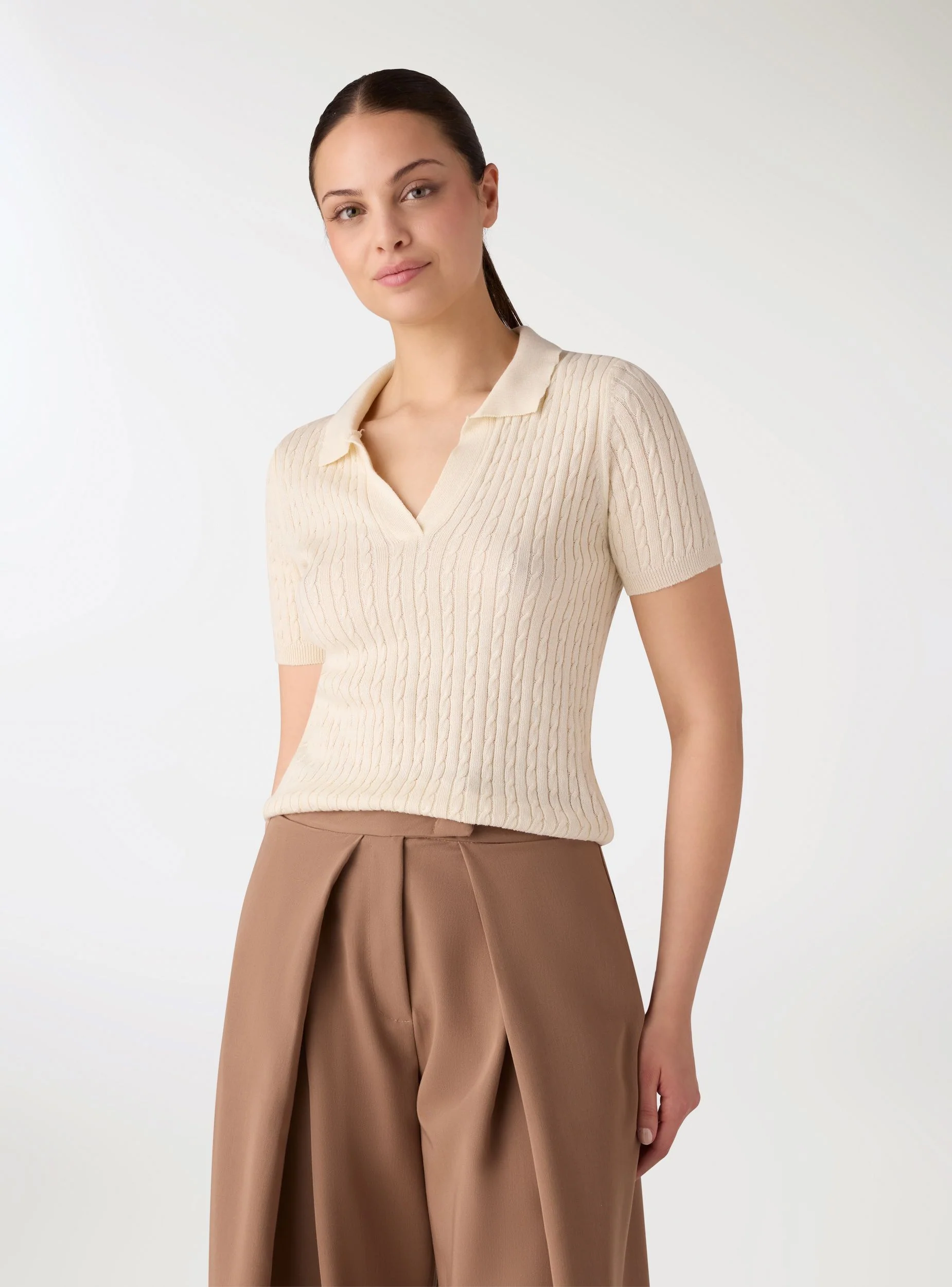 Maglia polo a treccia tinta unita - Image 4