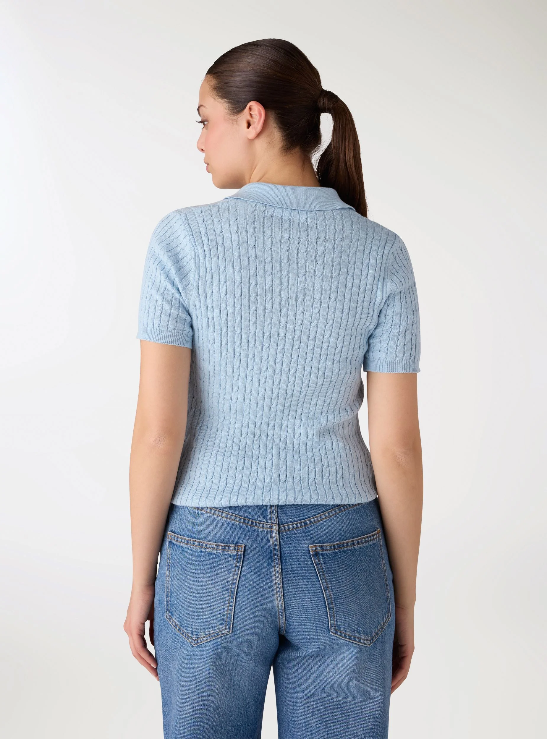 Maglia polo a treccia tinta unita - Image 3