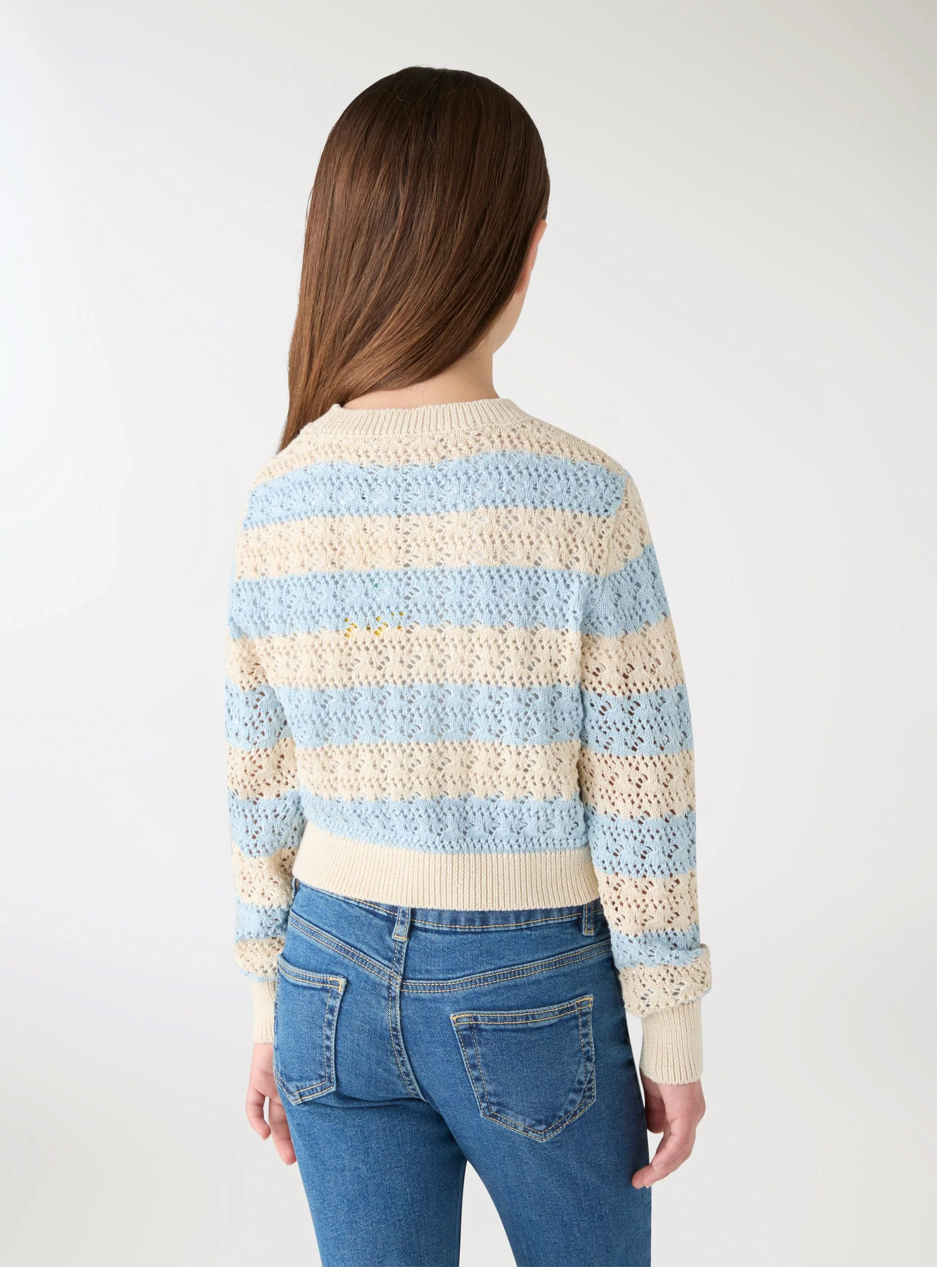 Maglia traforata a righe con paillettes