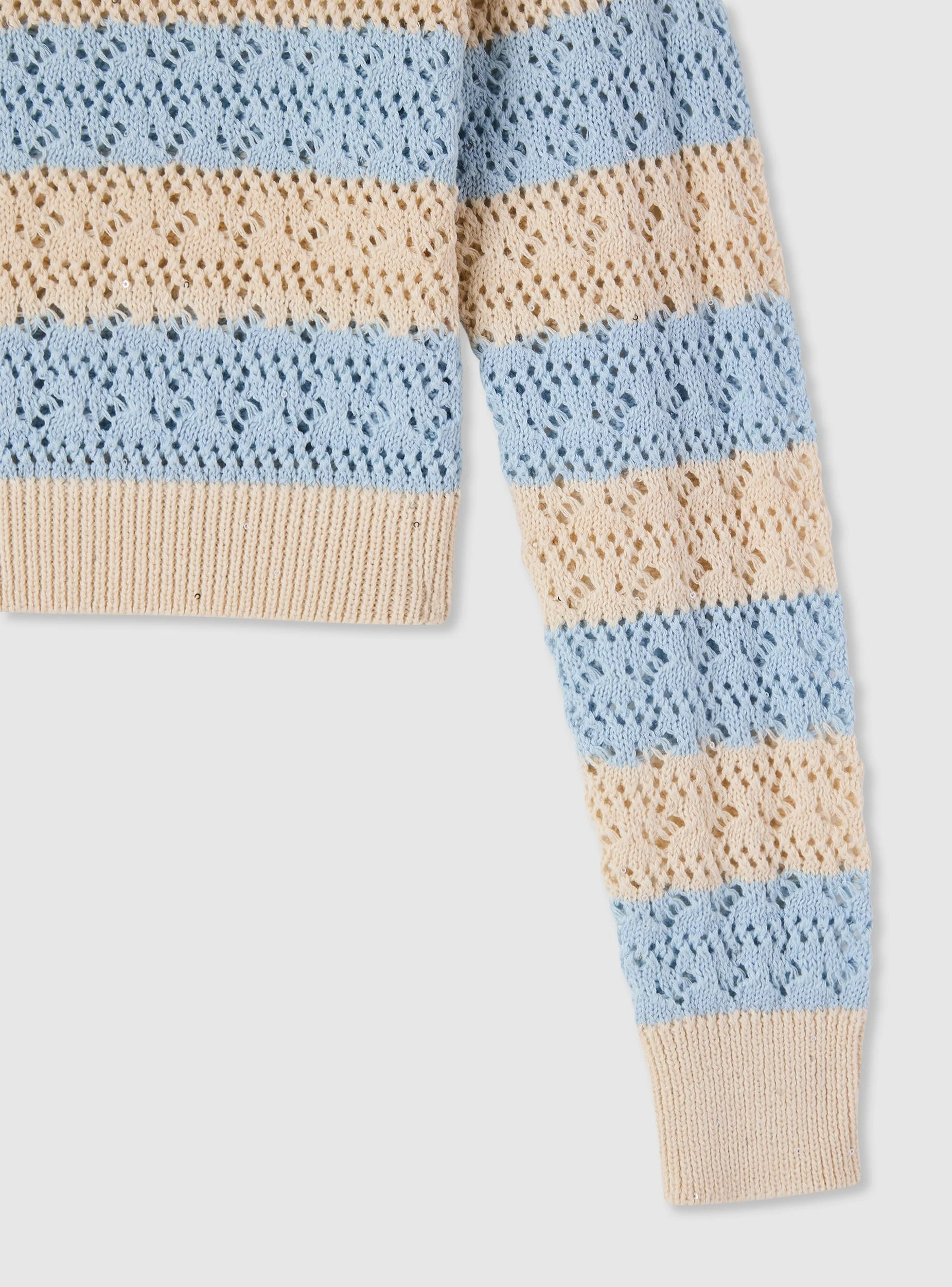 Maglia traforata a righe con paillettes - Image 5