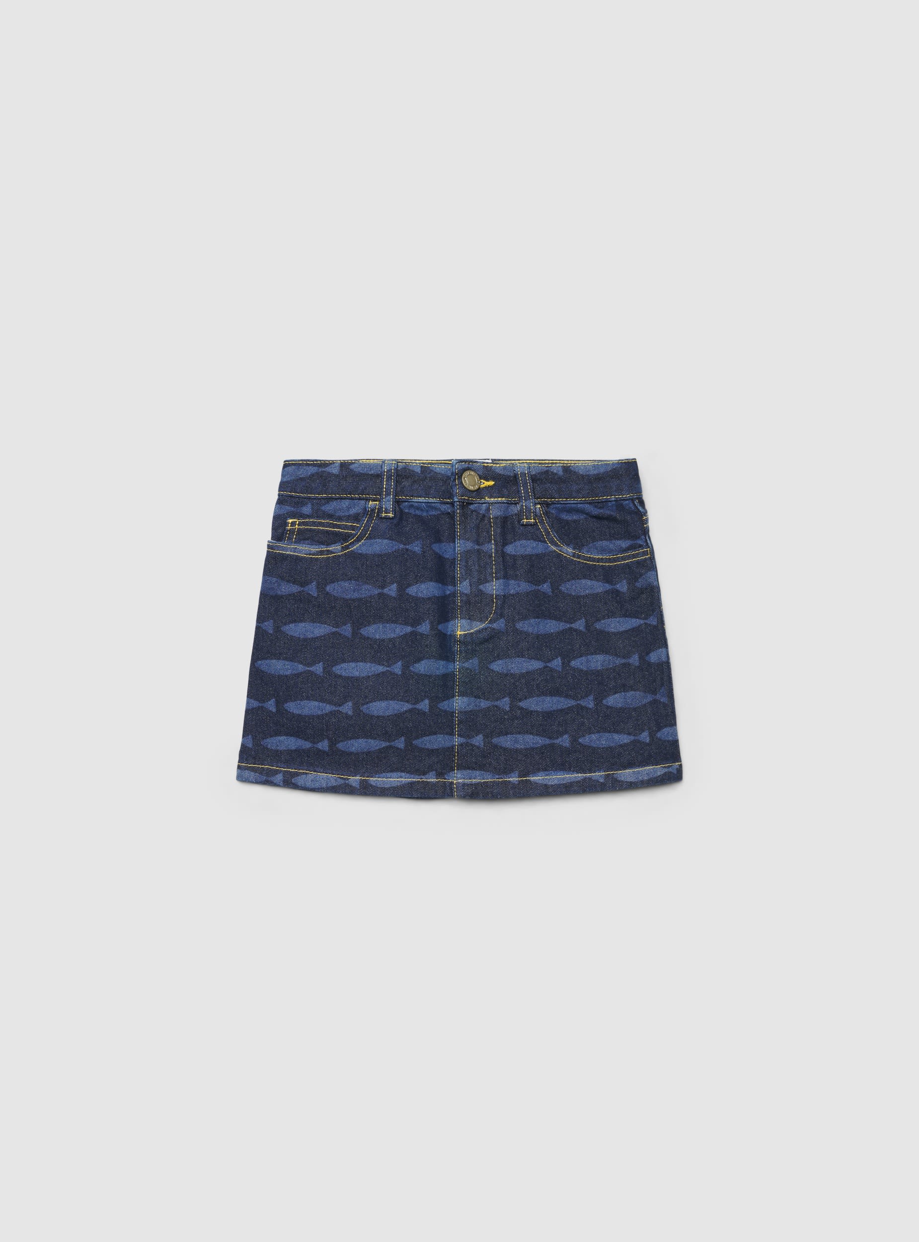 Minigonna denim con stampa pesci laserata - Image 3