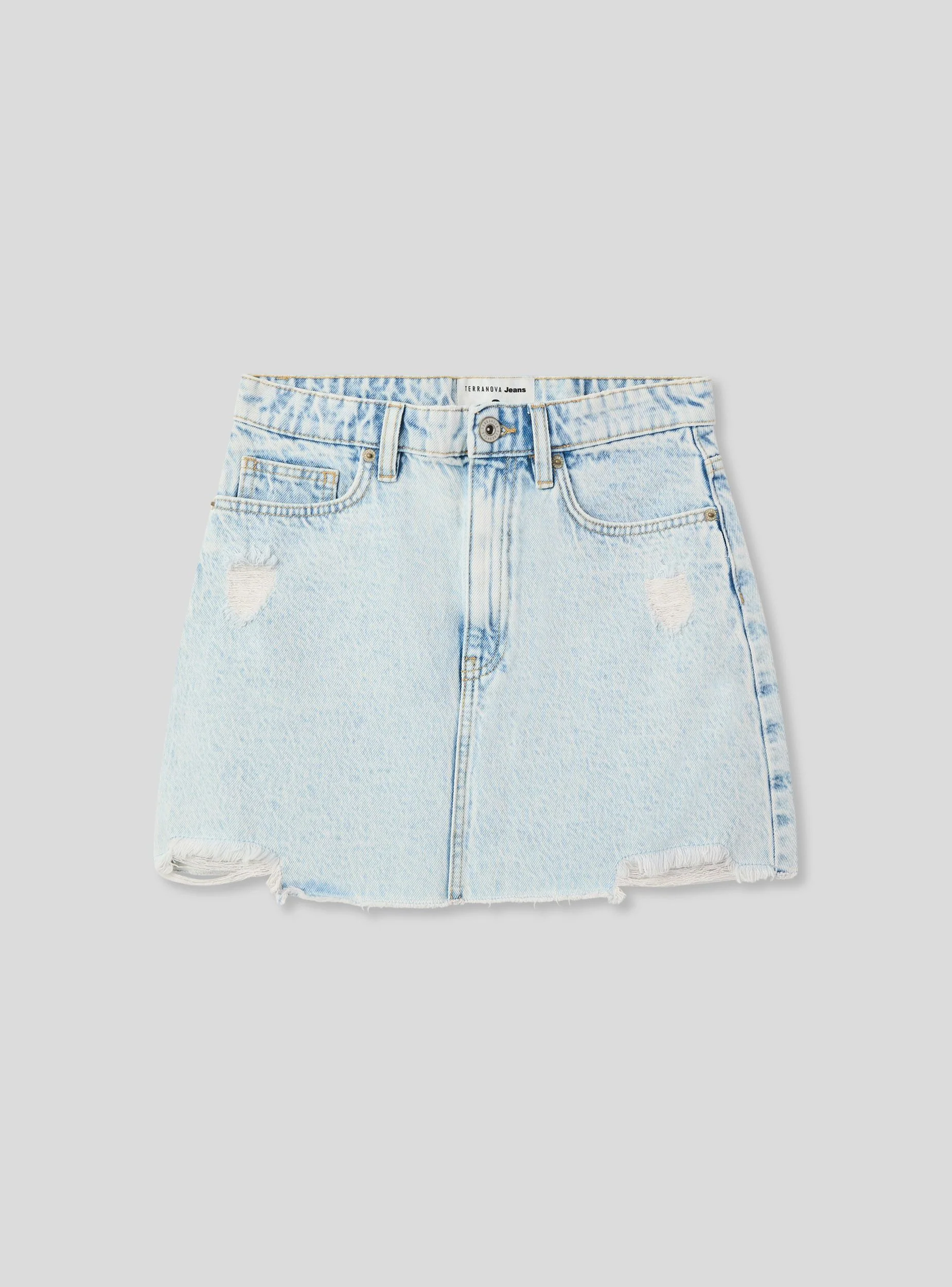 Minigonna in jeans chiaro con strappi - Image 6