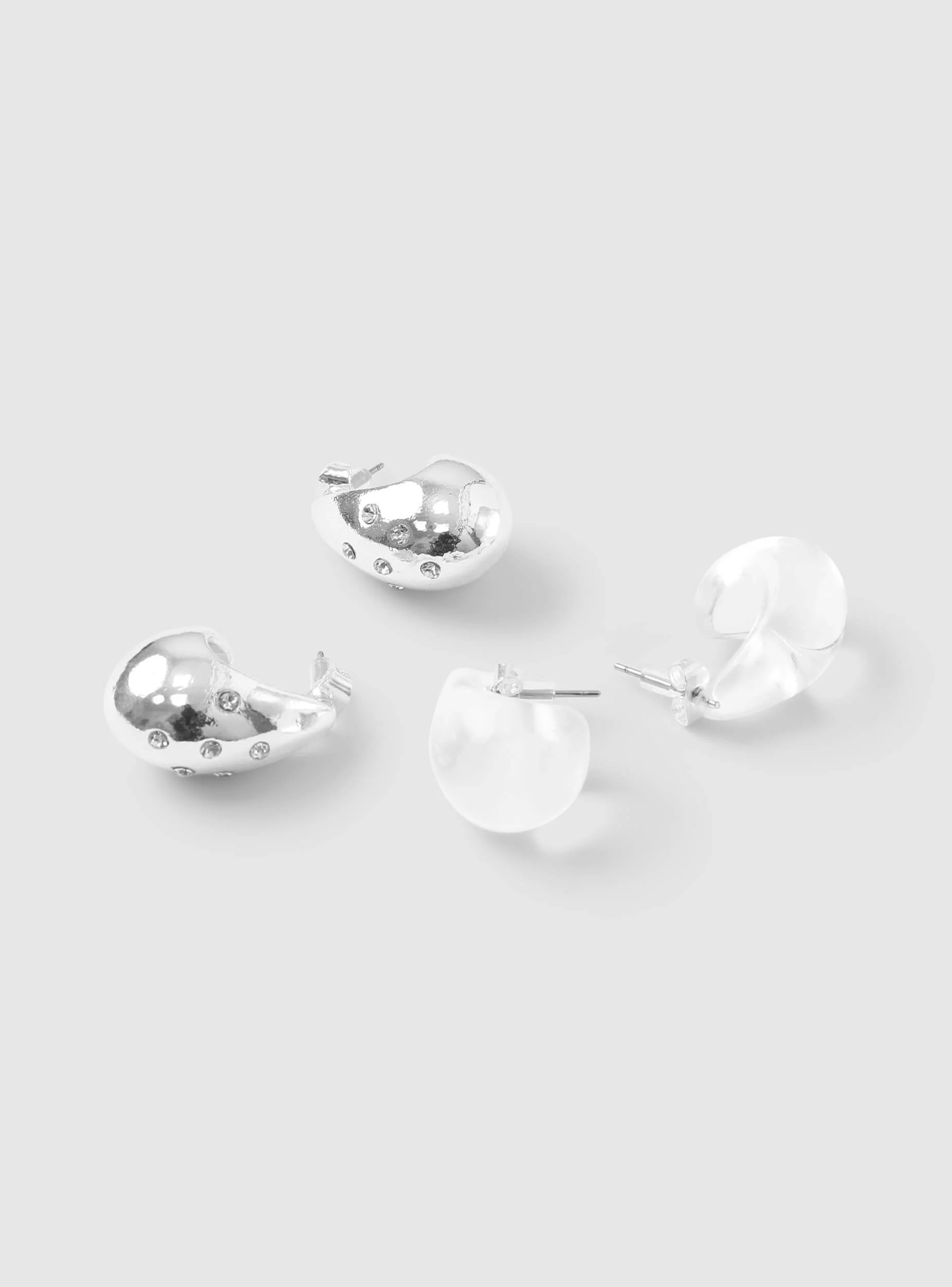 Pack 2 paia di orecchini a goccia trasparenti e con strass - Image 3