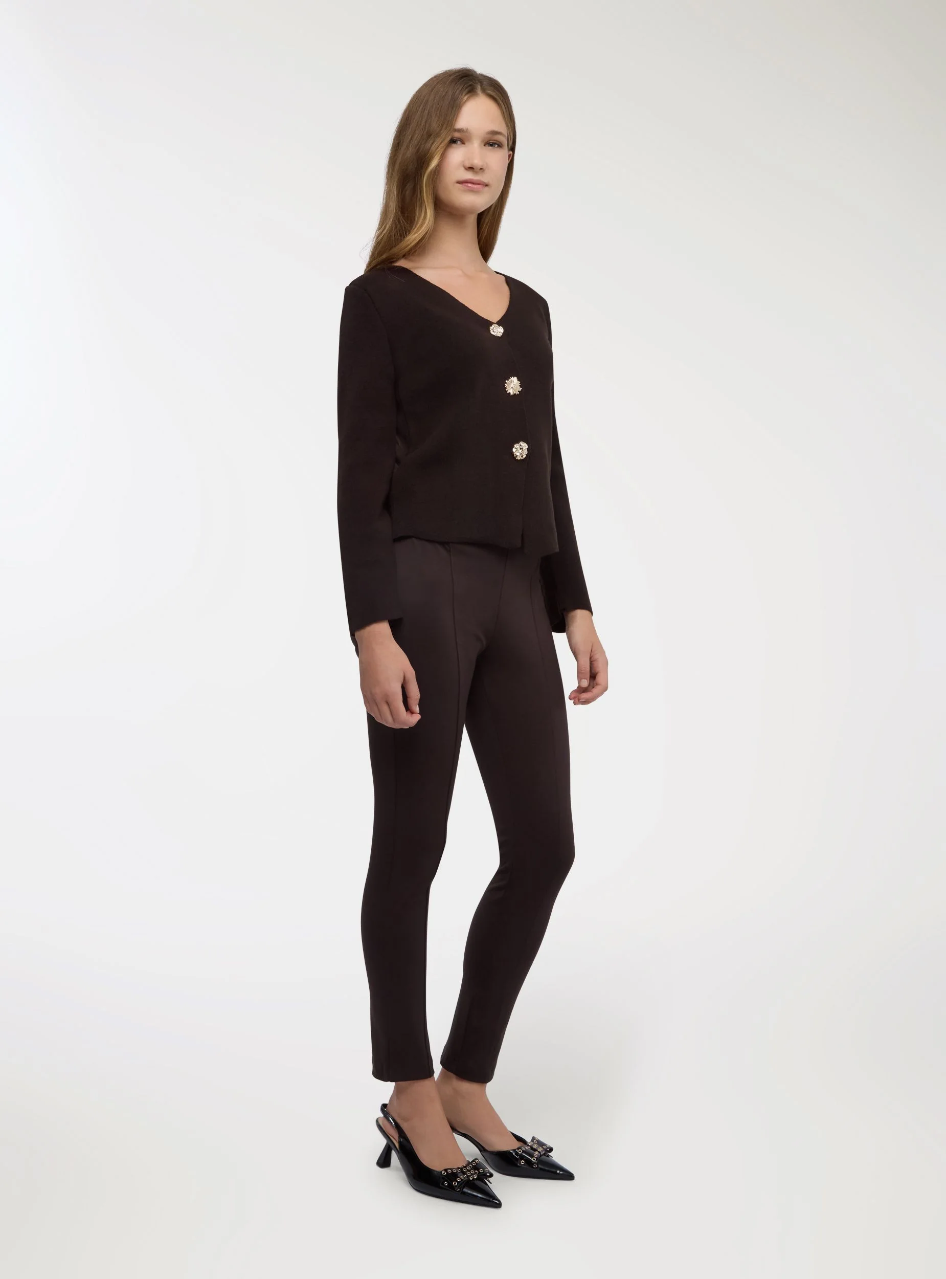Panta-leggings tinta unita con elastico in vita