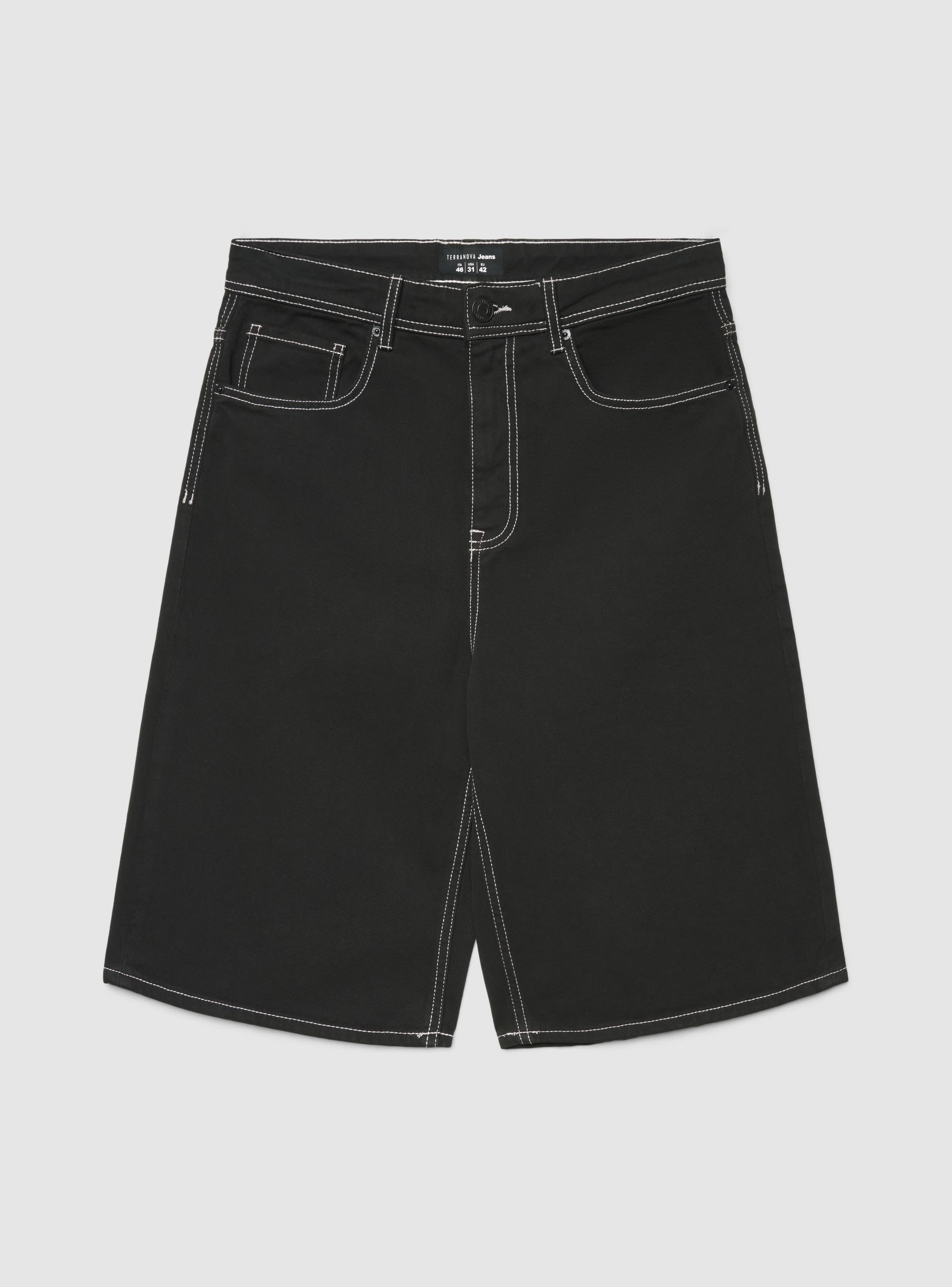 Pantaloncini baggy in denim con cuciture a contrasto - Image 5