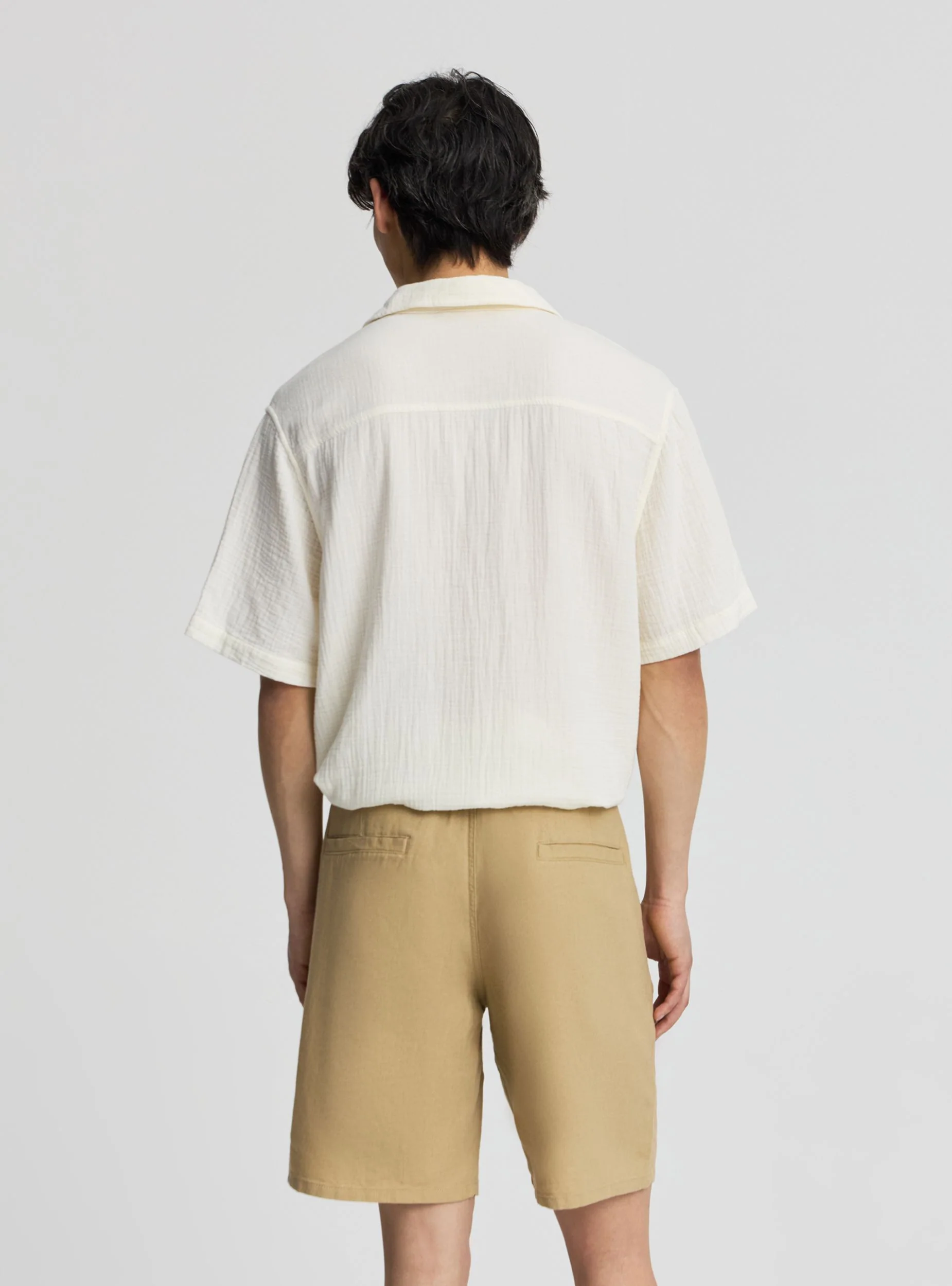 Pantaloncini chinos con coulisse effetto lino a tinta unita - Image 4