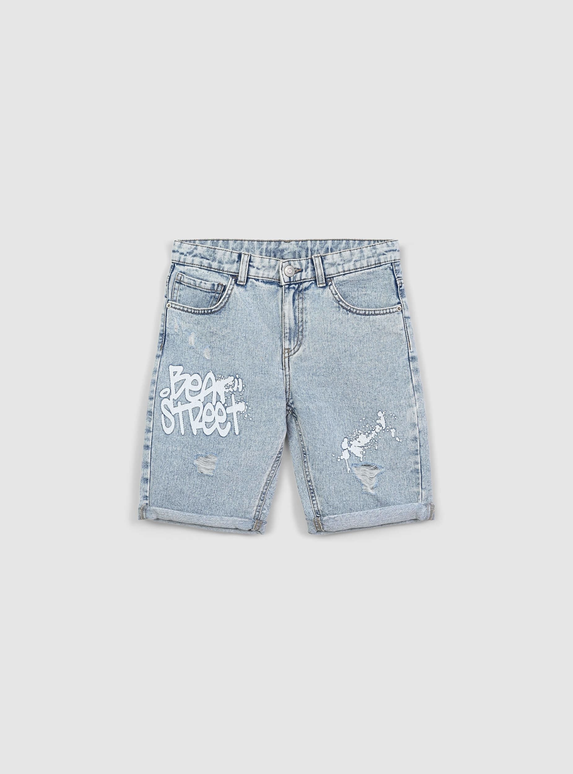 Pantaloncini in denim con scritta - Image 4