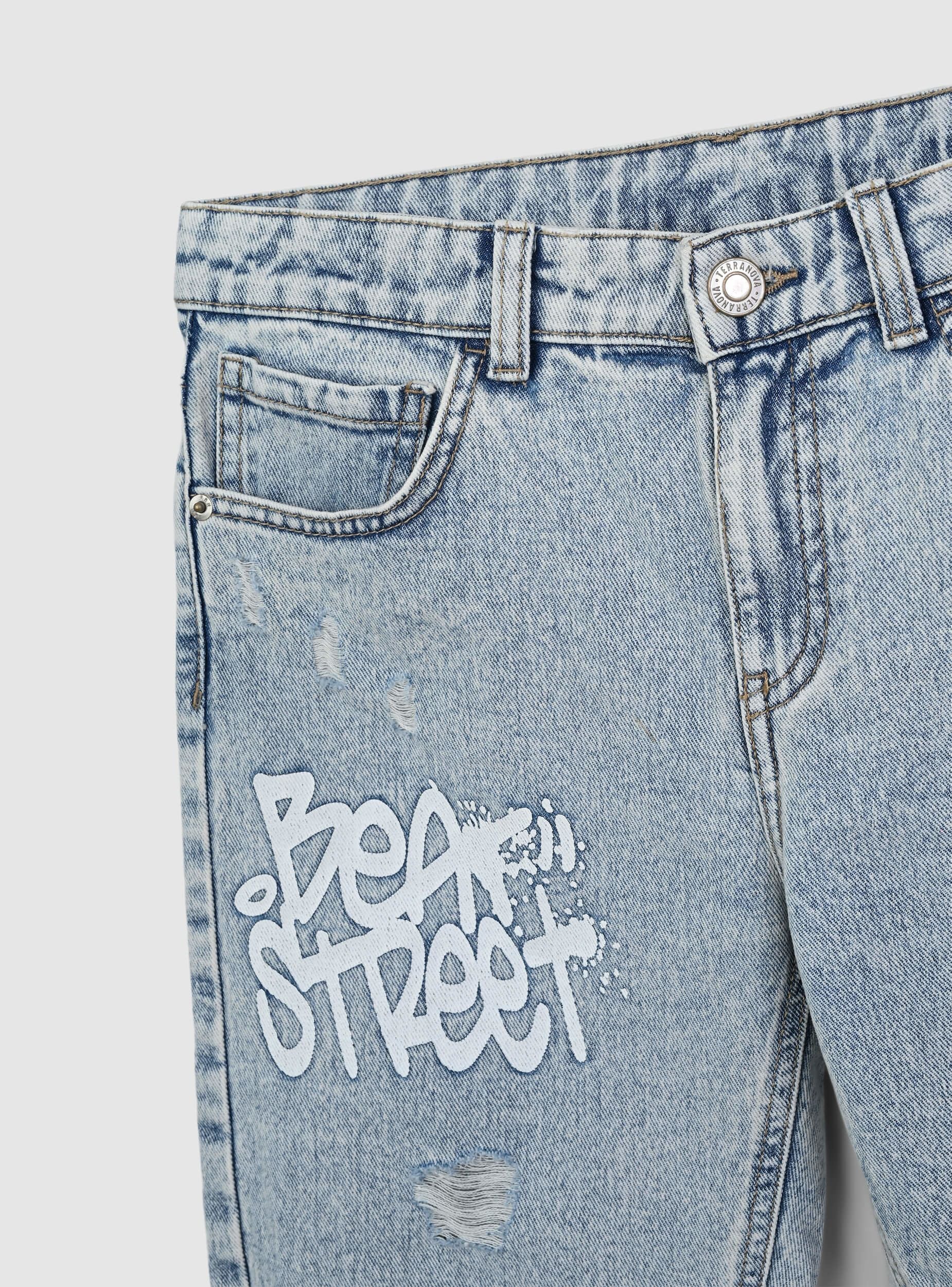 Pantaloncini in denim con scritta - Image 5