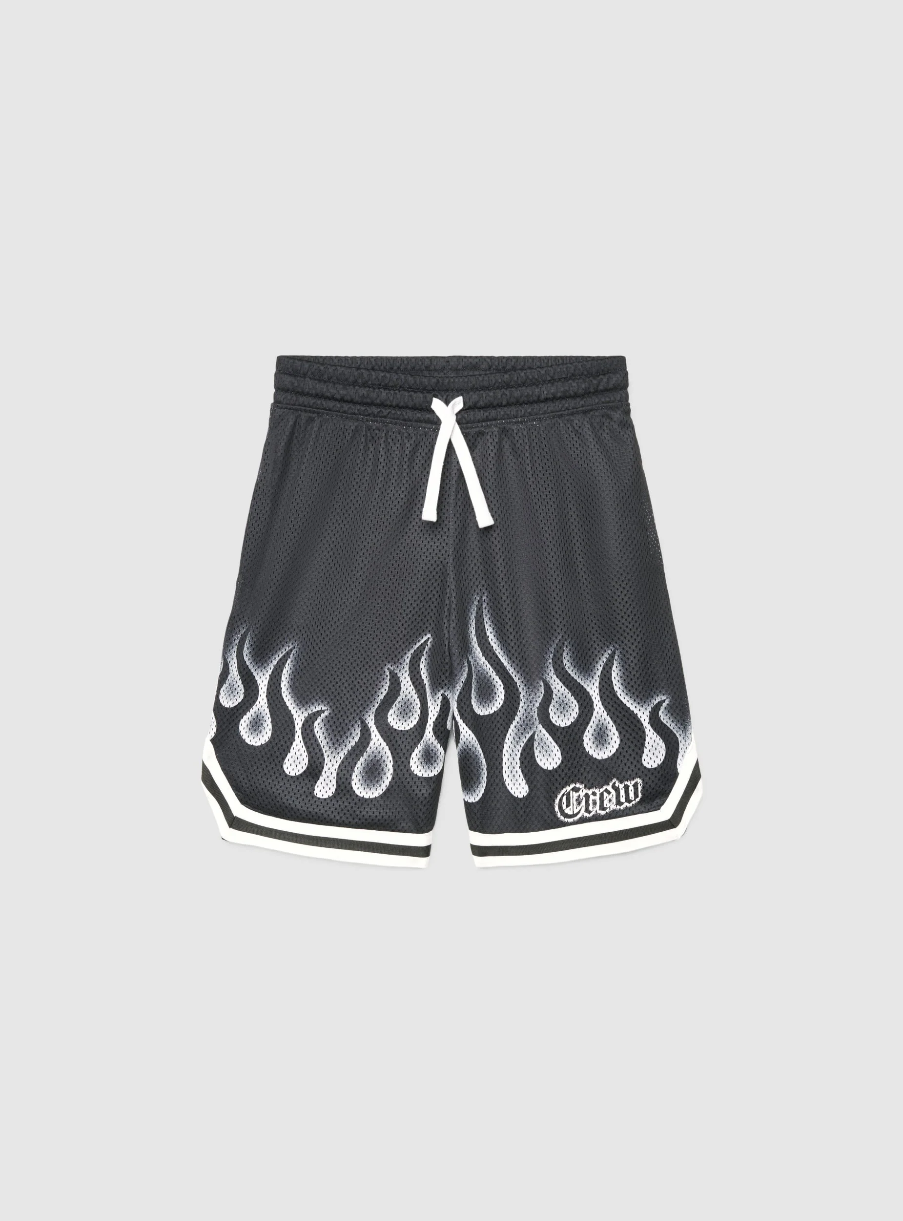 Pantaloncini in rete con stampa fiamme e scritta - Image 3