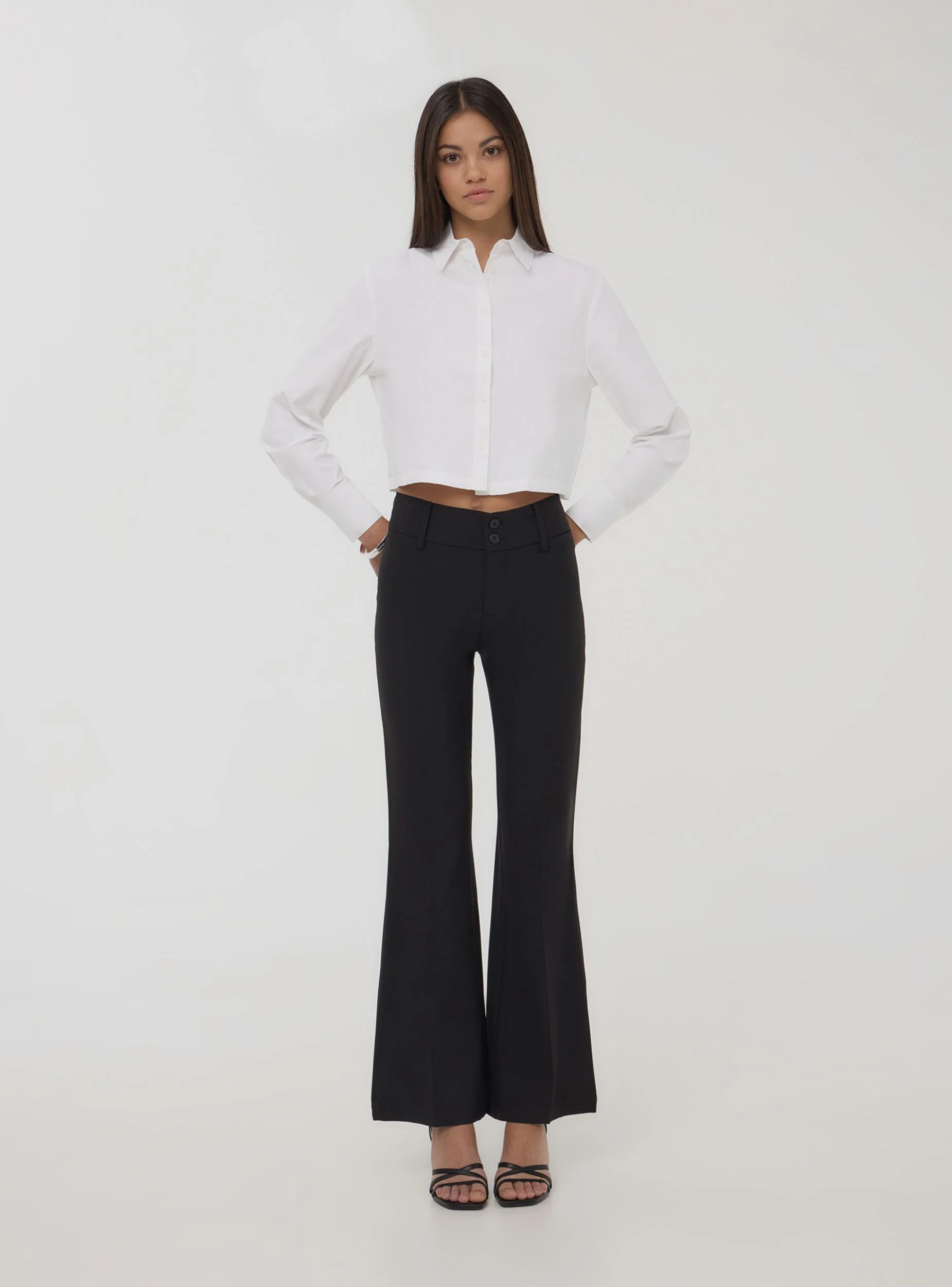 Pantaloni a zampa con fascia vita alta - Image 2