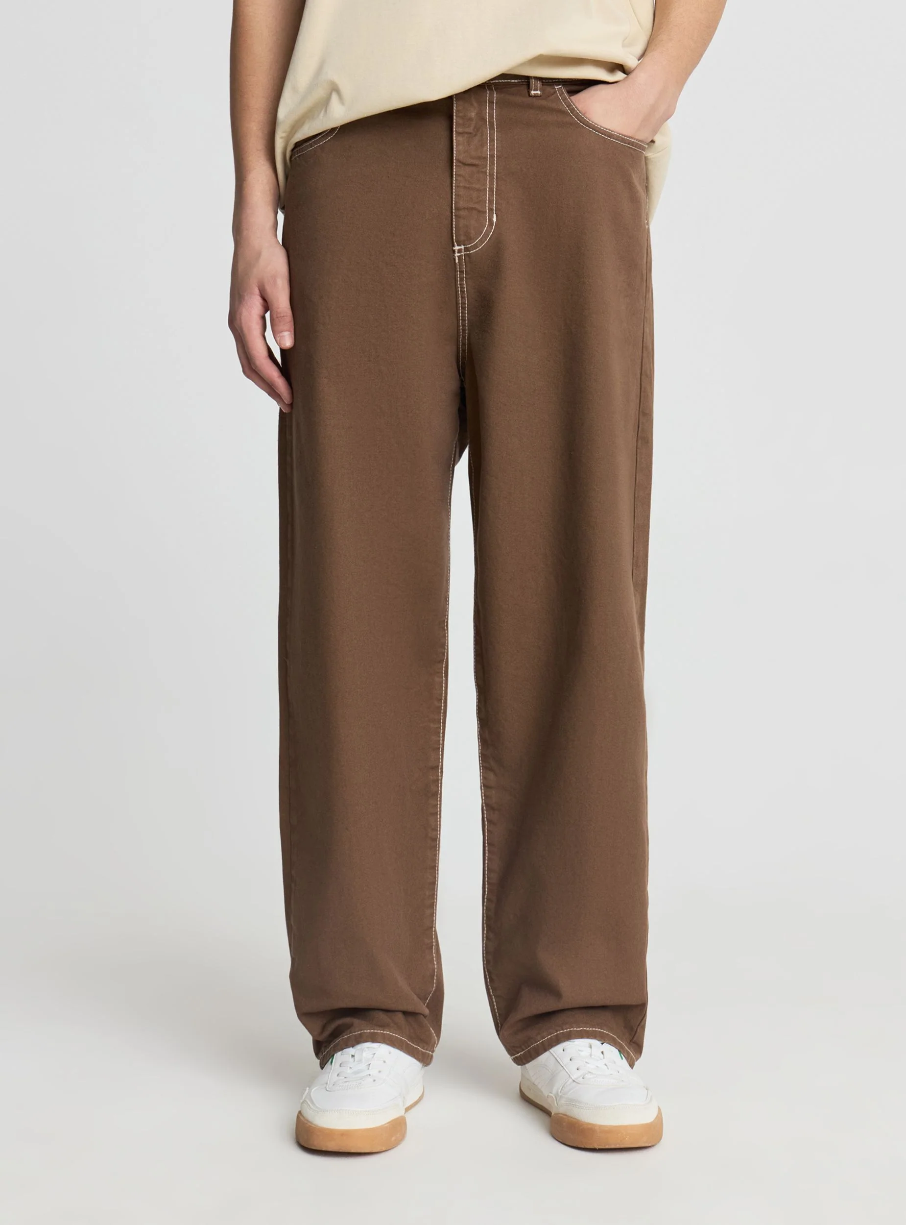 Pantaloni baggy a cinque tasche tinta unita - Image 2
