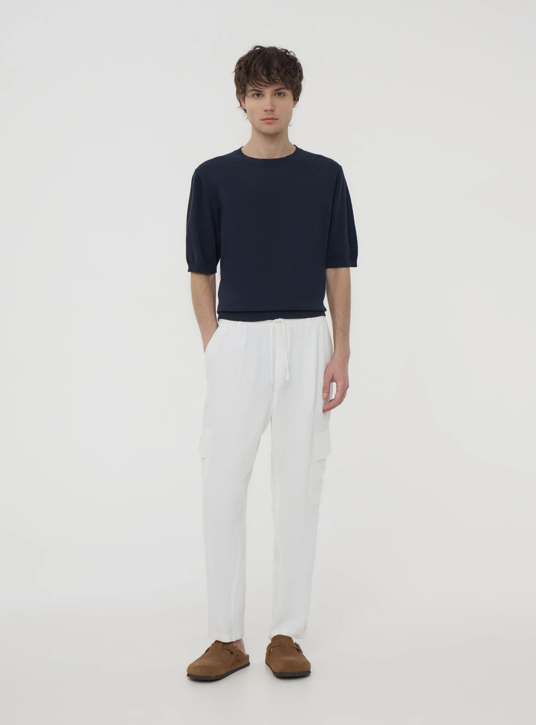 Pantaloni cargo in misto lino