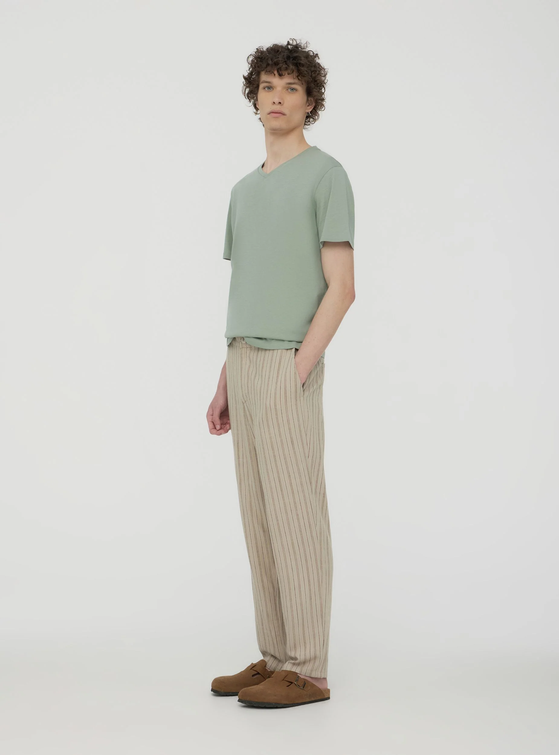Pantaloni chino in misto lino a righe sfalsate