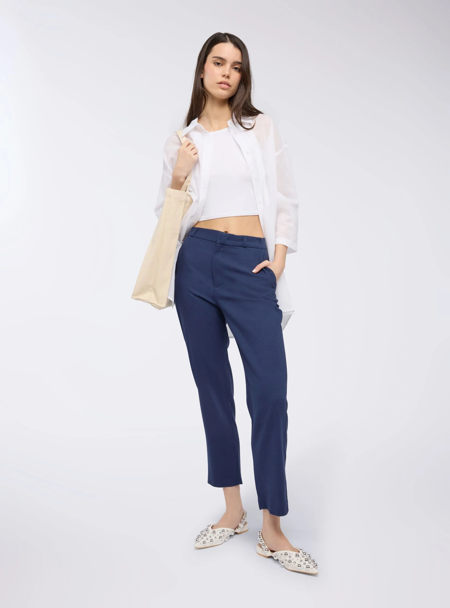 Pantaloni chino in misto lino