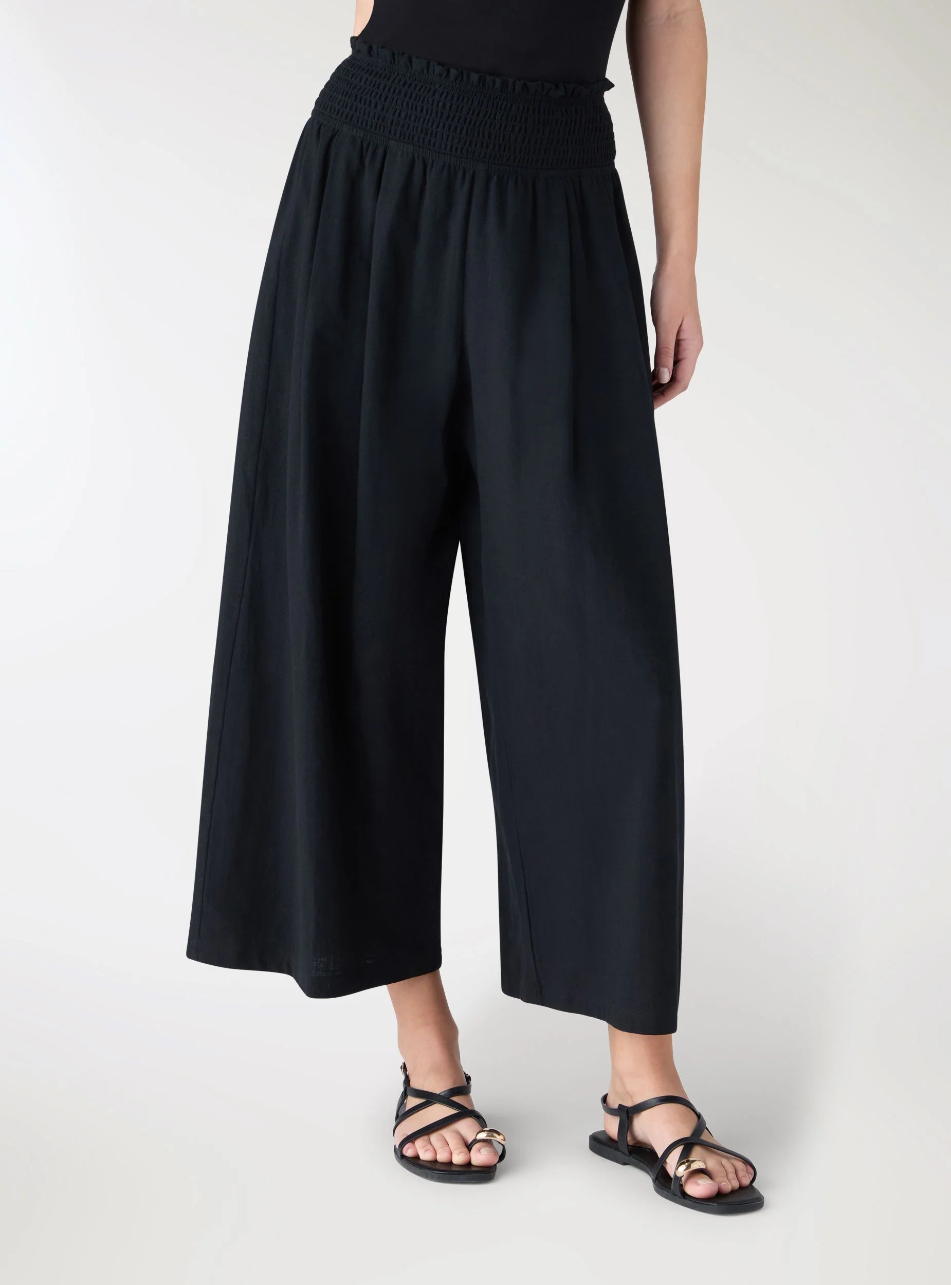 Pantaloni crop a gamba ampia con vita elasticizzata - Image 2