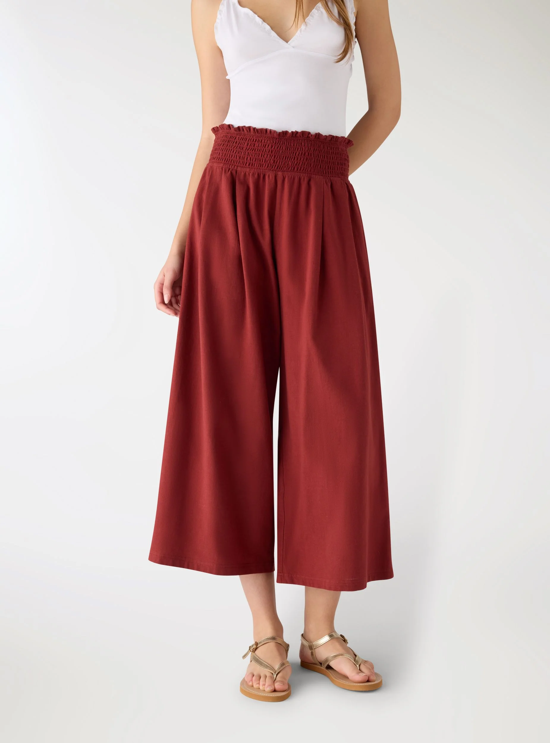 Pantaloni crop a gamba ampia con vita elasticizzata - Image 2