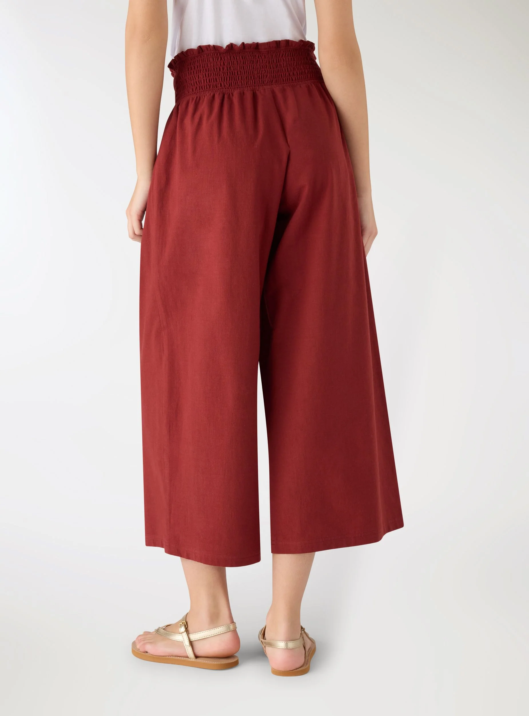 Pantaloni crop a gamba ampia con vita elasticizzata - Image 3