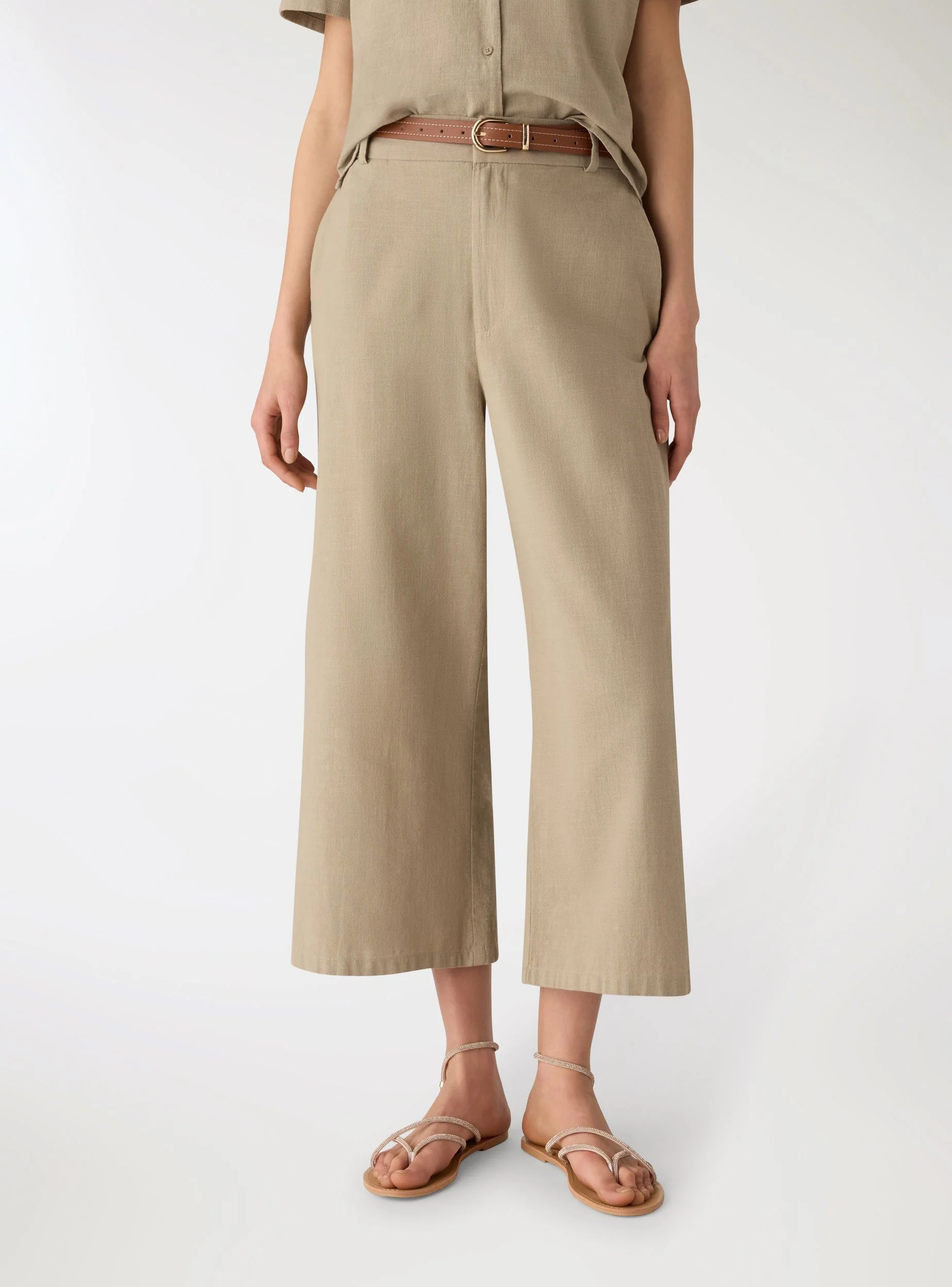 Pantaloni crop effetto lino con cintura - Image 2