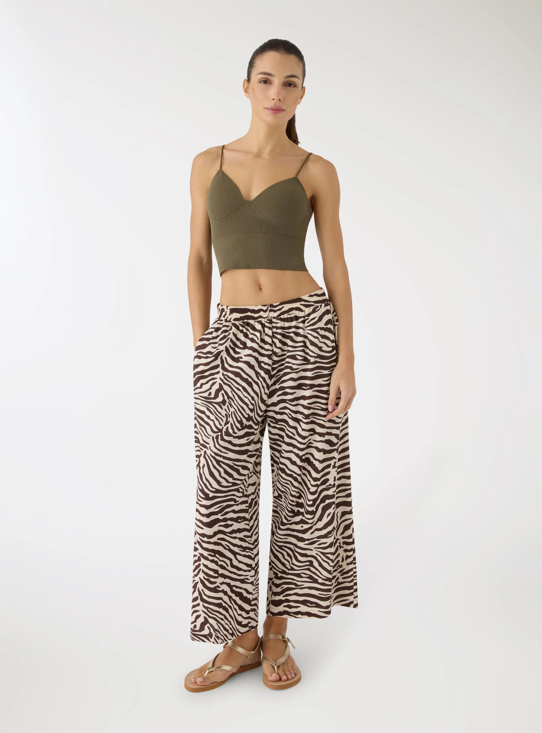 Pantaloni cropped ampio stampa zebrata