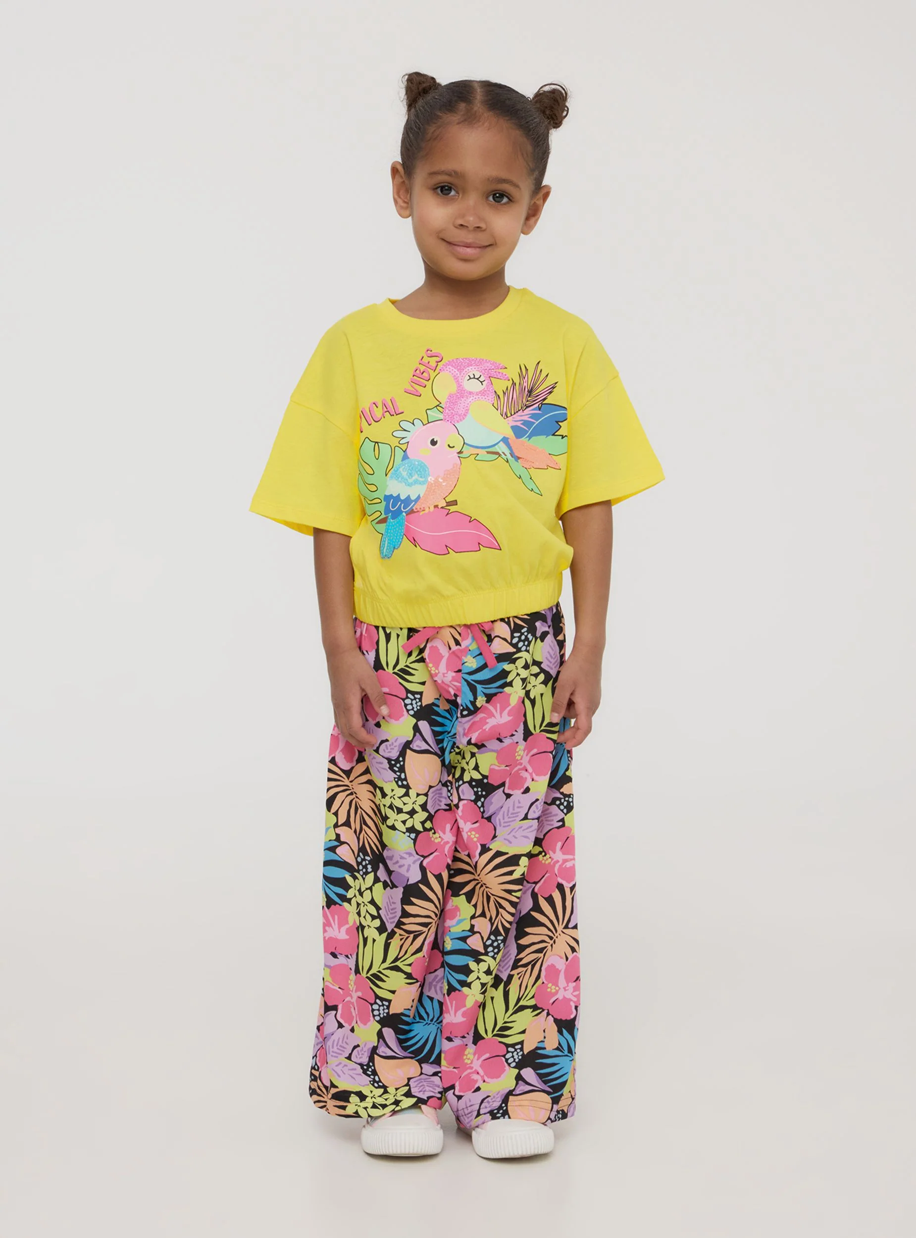 Pantaloni culotte fantasia fiori multicolor