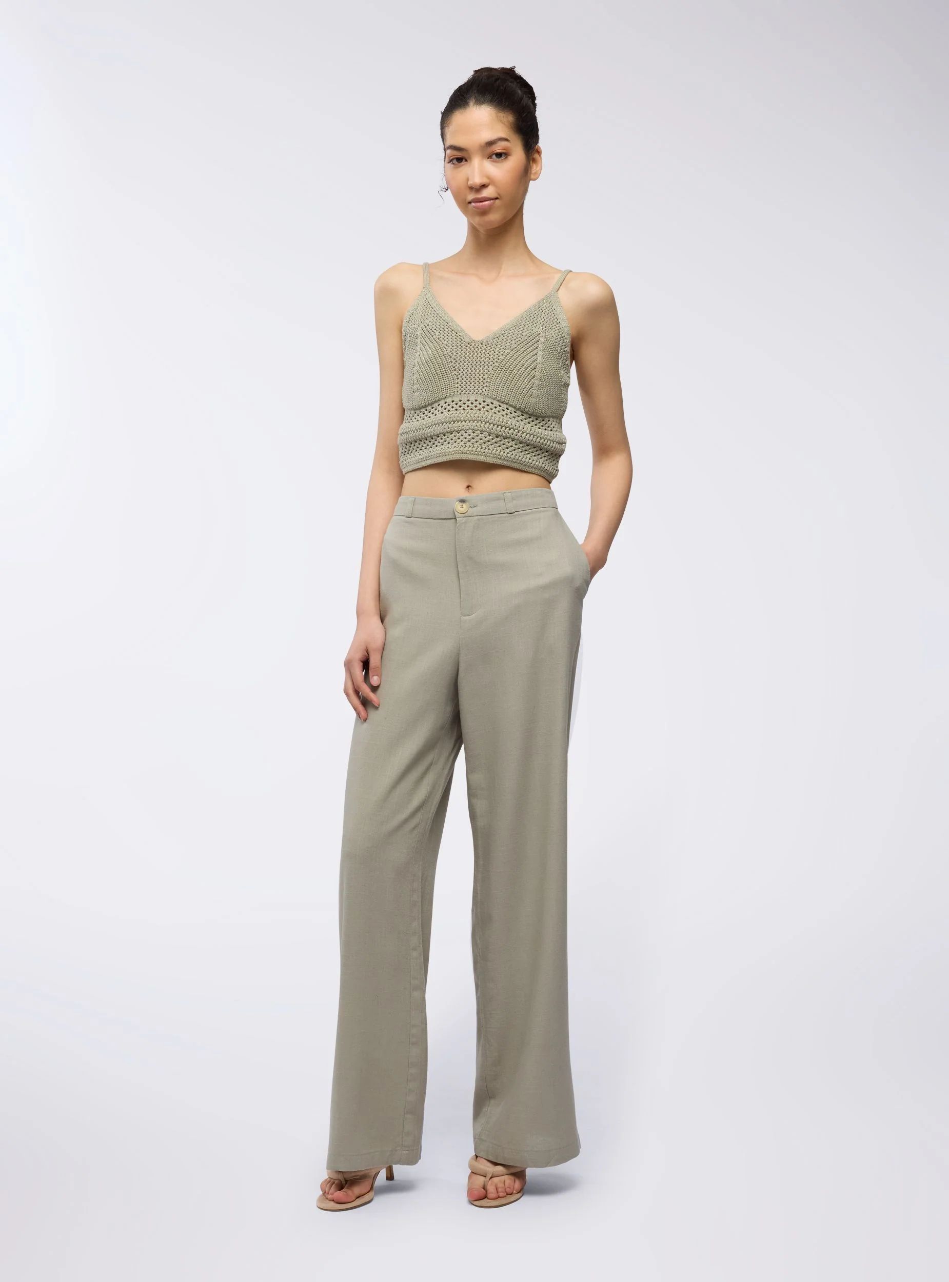 Pantaloni dad fits misto lino - Image 3
