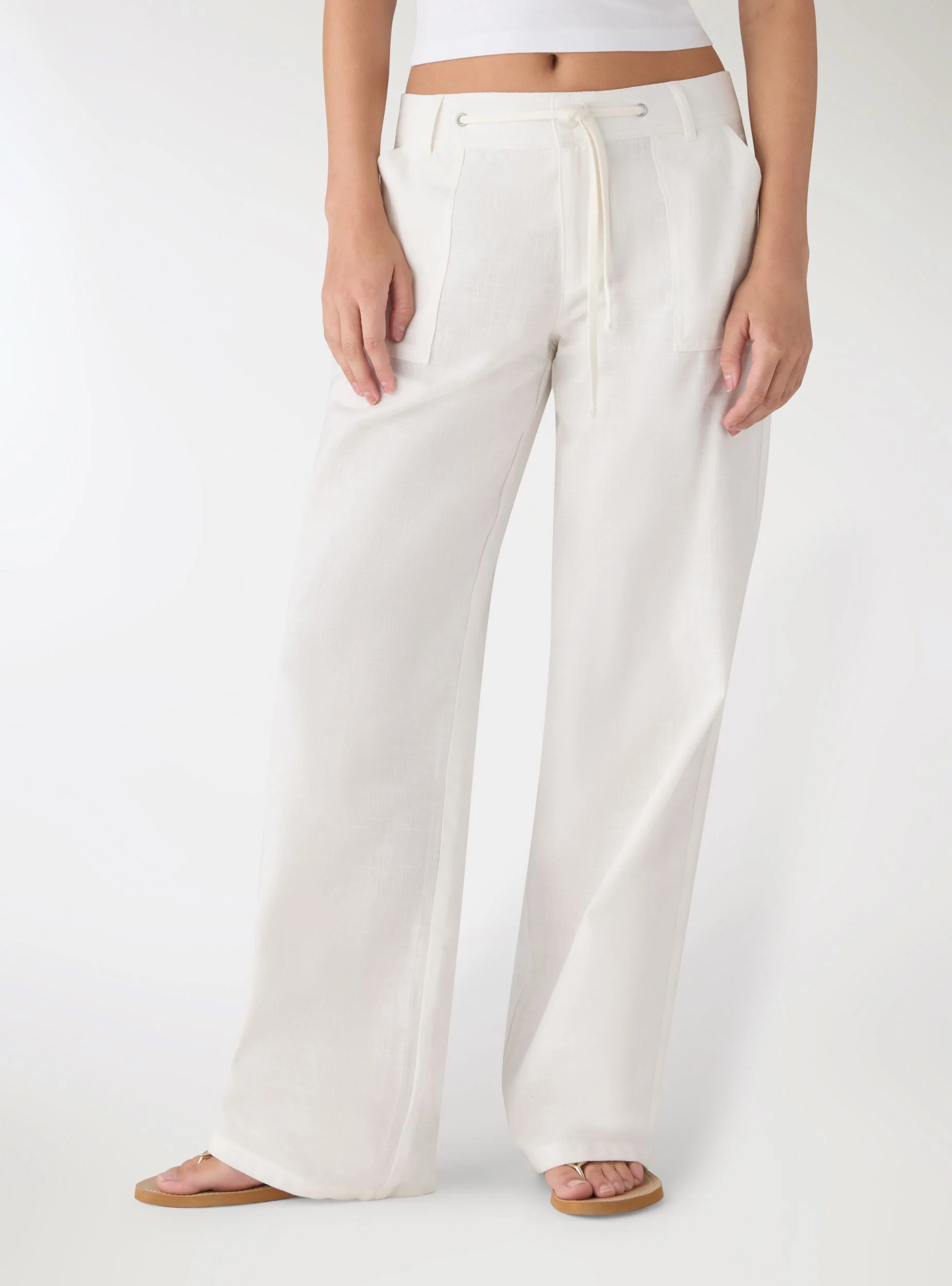 Pantaloni dritti vita bassa effetto lino - Image 3