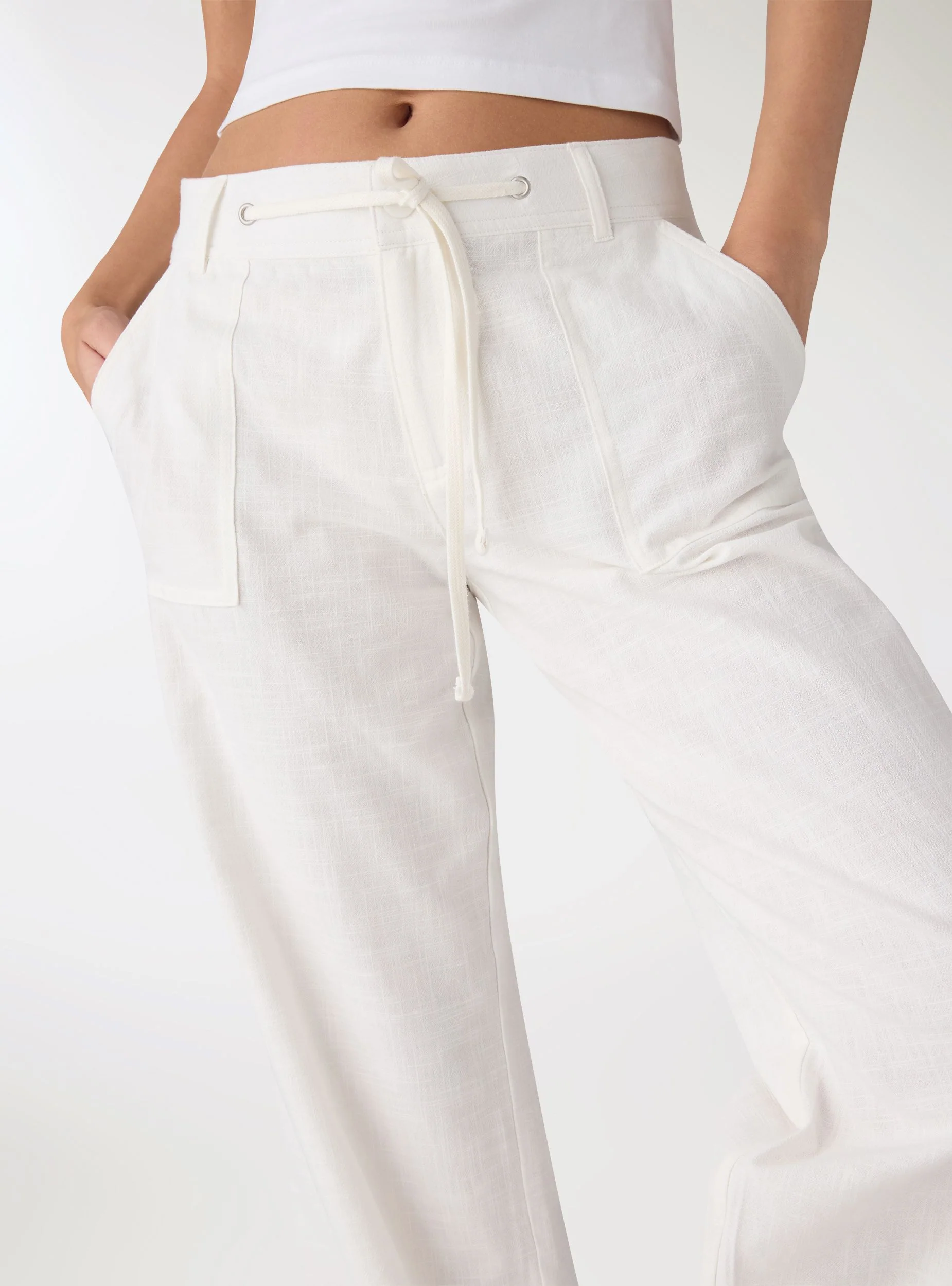 Pantaloni dritti vita bassa effetto lino - Image 4