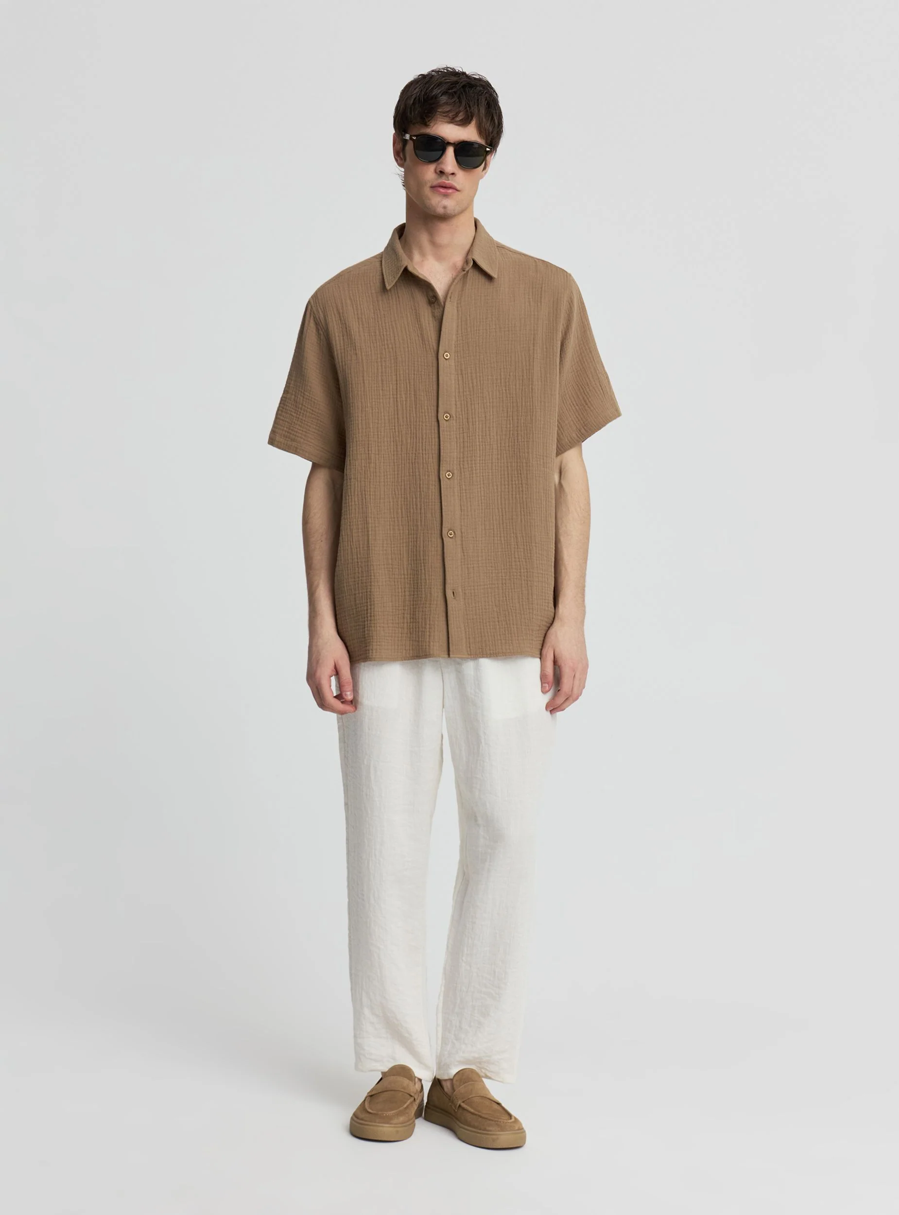 Pantaloni effetto lino tinta unita