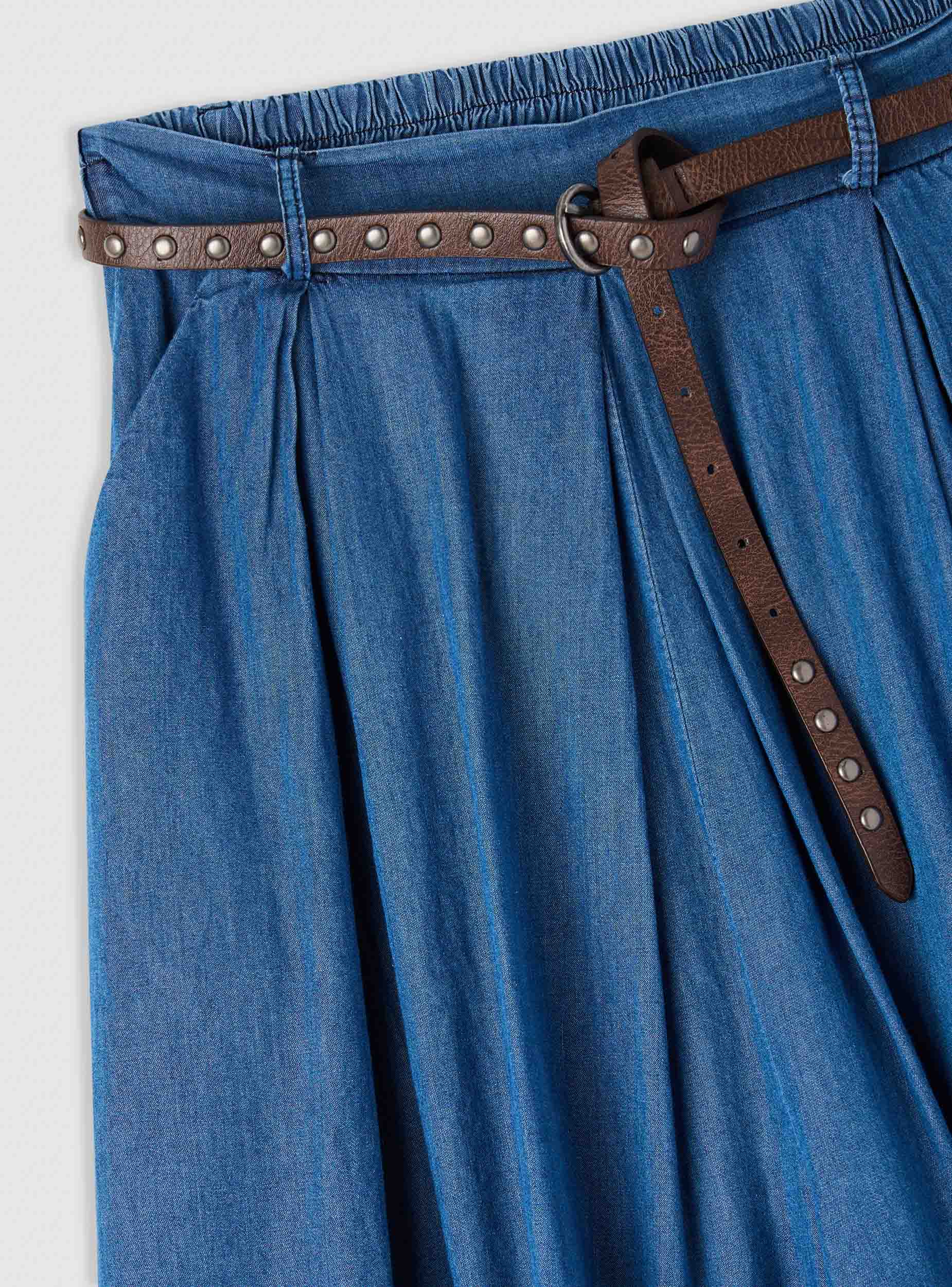 Pantaloni-gonna lunghi a tinta unita con cintura - Image 6