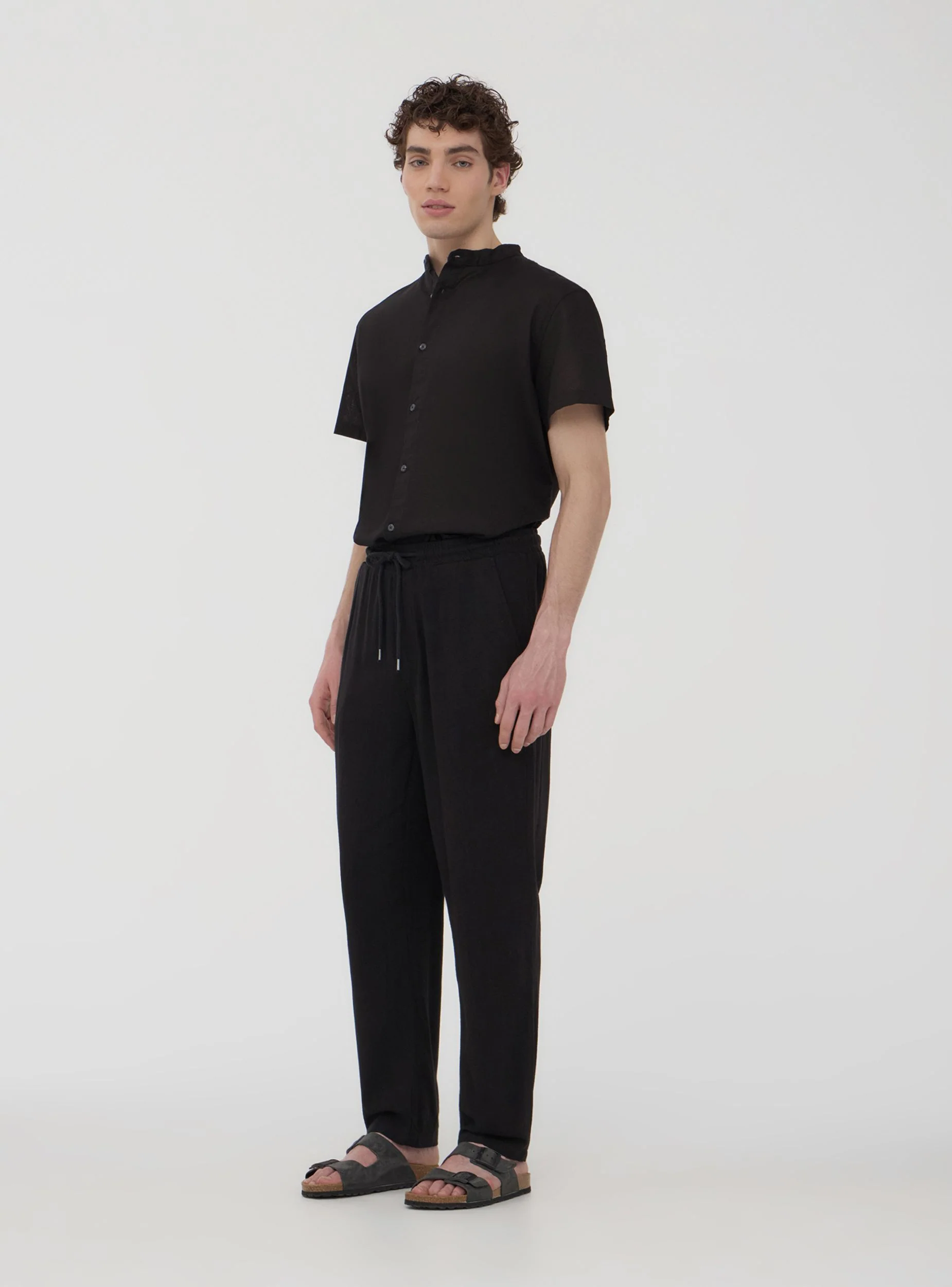 Pantaloni in misto lino con elastico in vita - Image 2