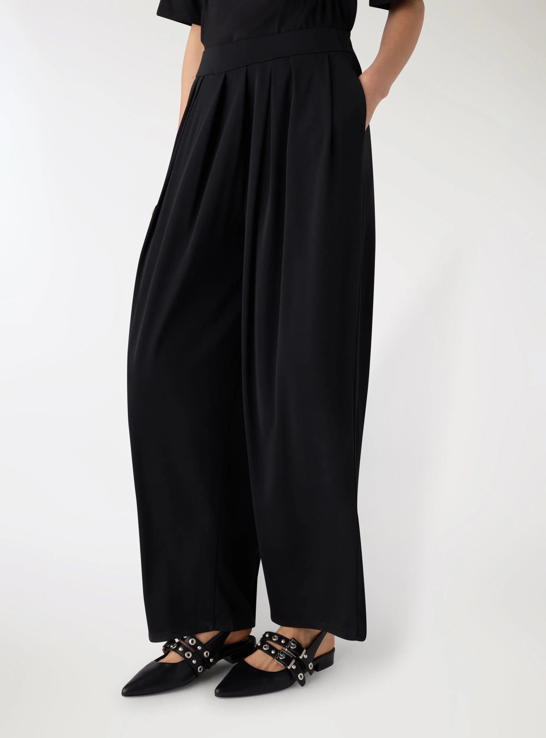 Pantaloni maxi wide leg a tinta unita - Image 4
