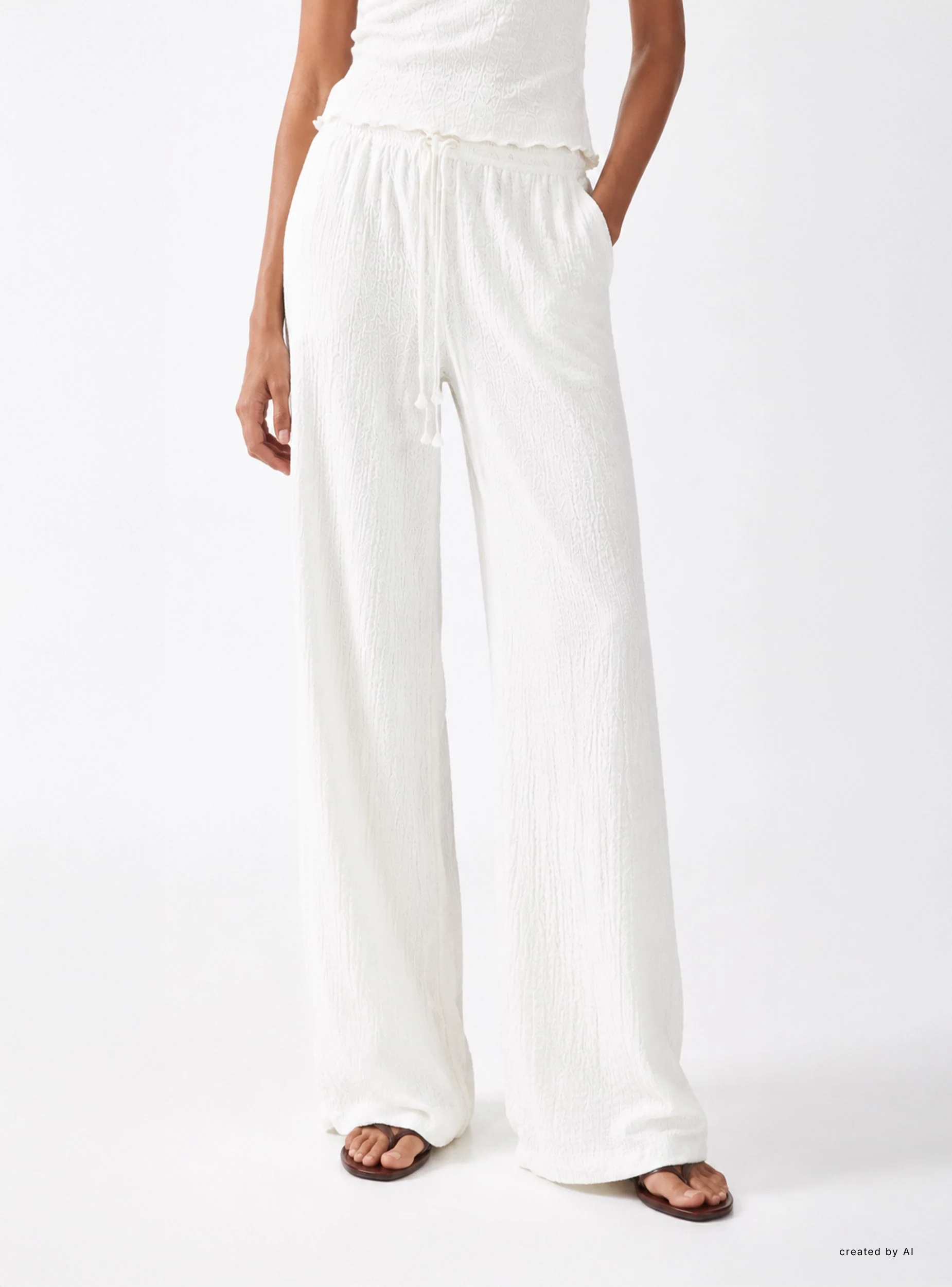 Pantaloni maxi wide leg effetto crinkle