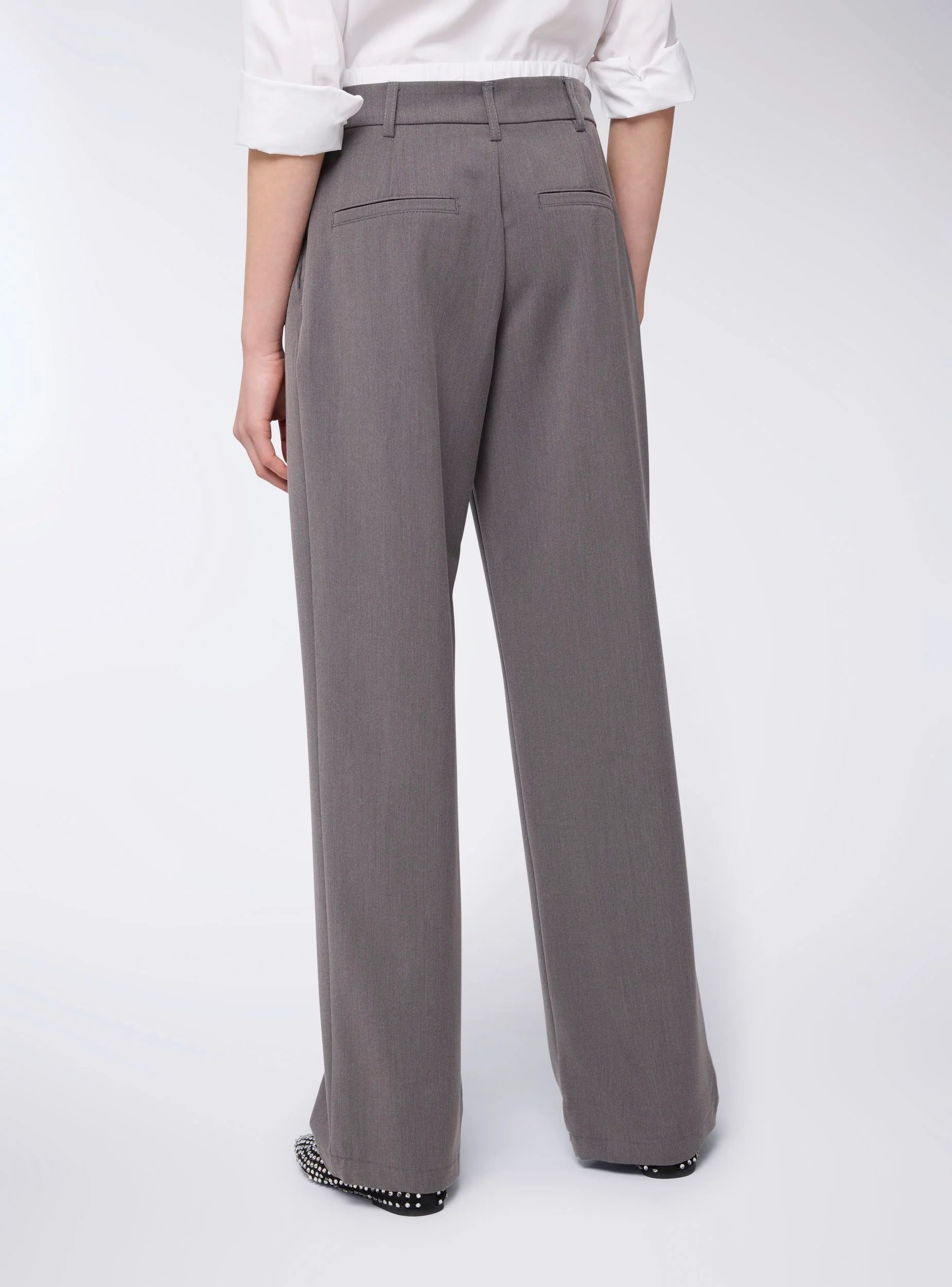 Pantaloni melange wide leg con fascia in vita a contrasto - Image 3