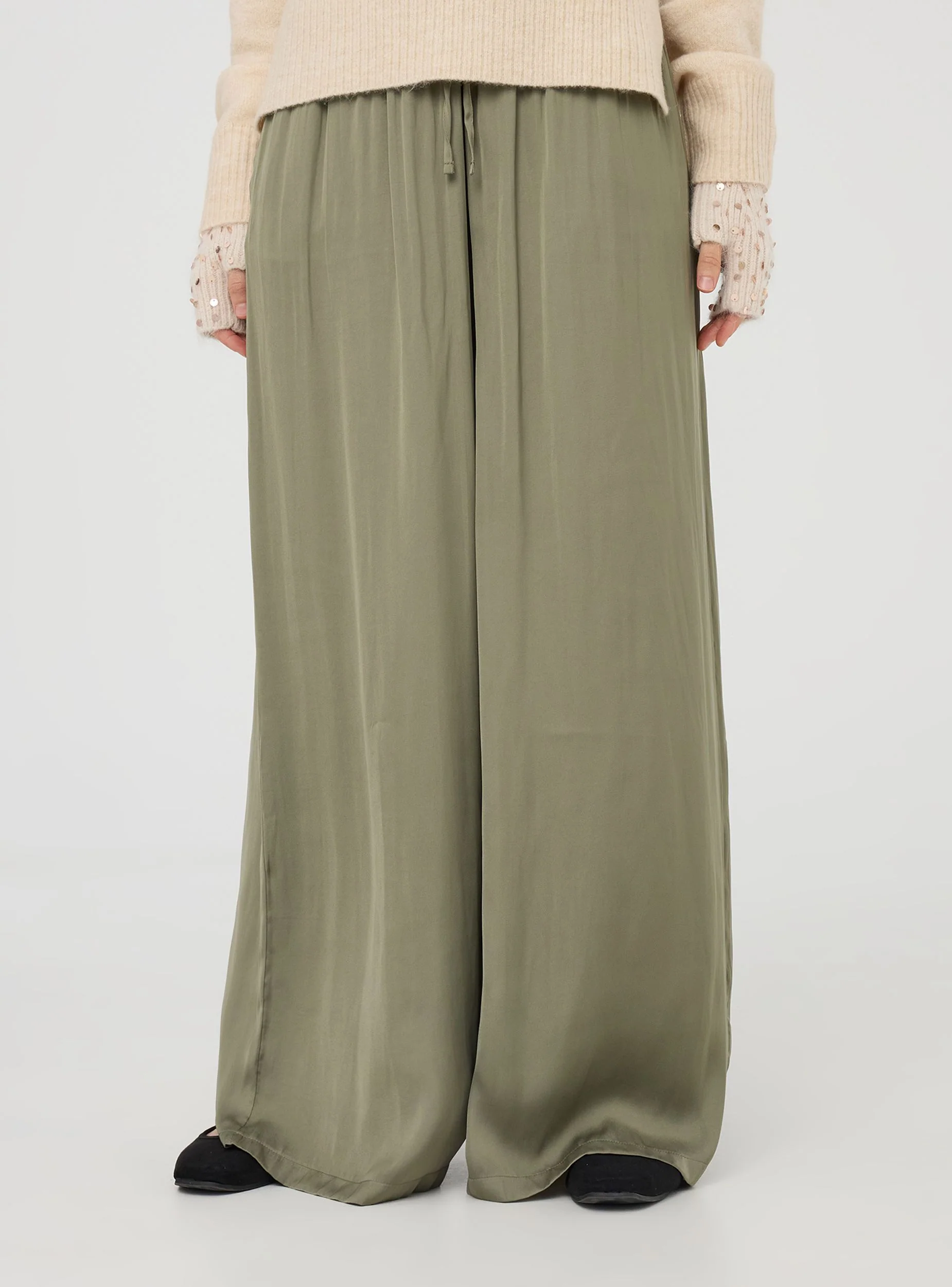 Pantaloni palazzo coulisse in effetto raso - Image 3