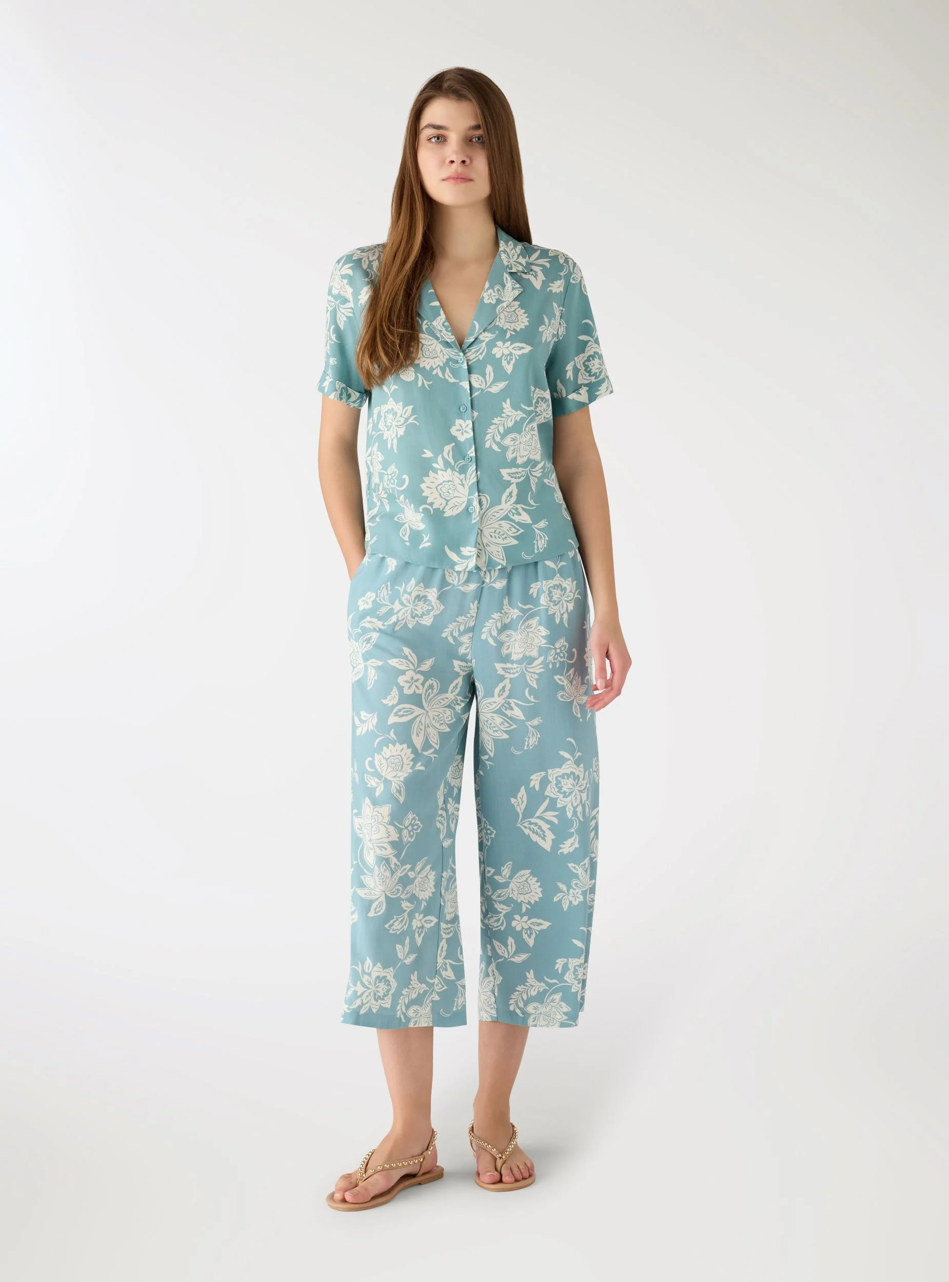 Pantaloni palazzo crop a stampa fiori