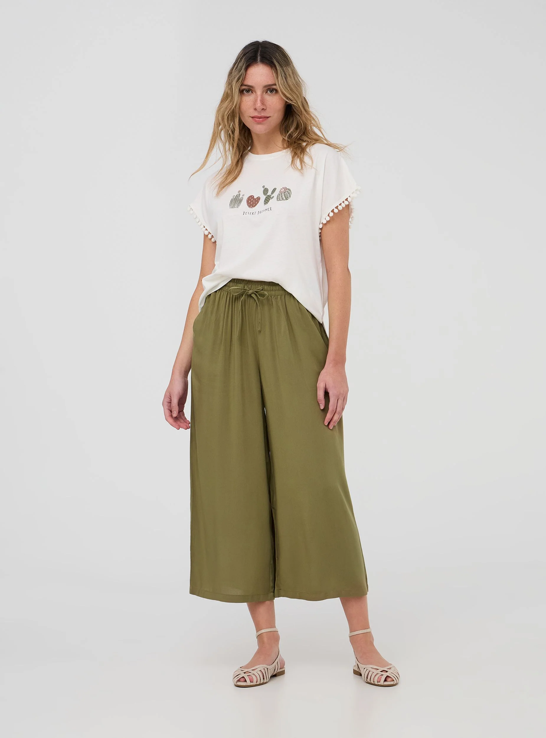 Pantaloni palazzo crop con coulisse