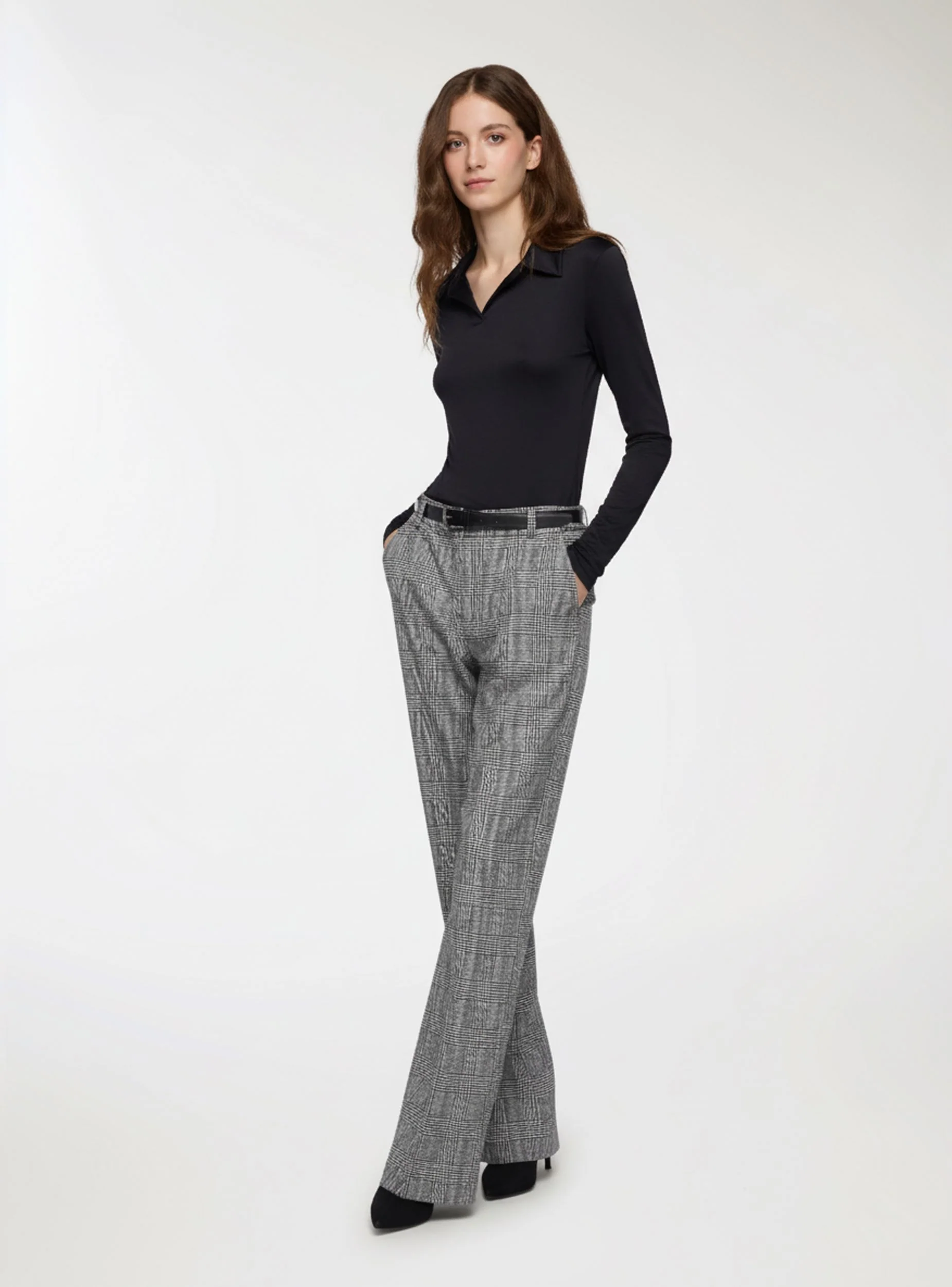 Pantaloni principe di Galles con cintura in tessuto caldo