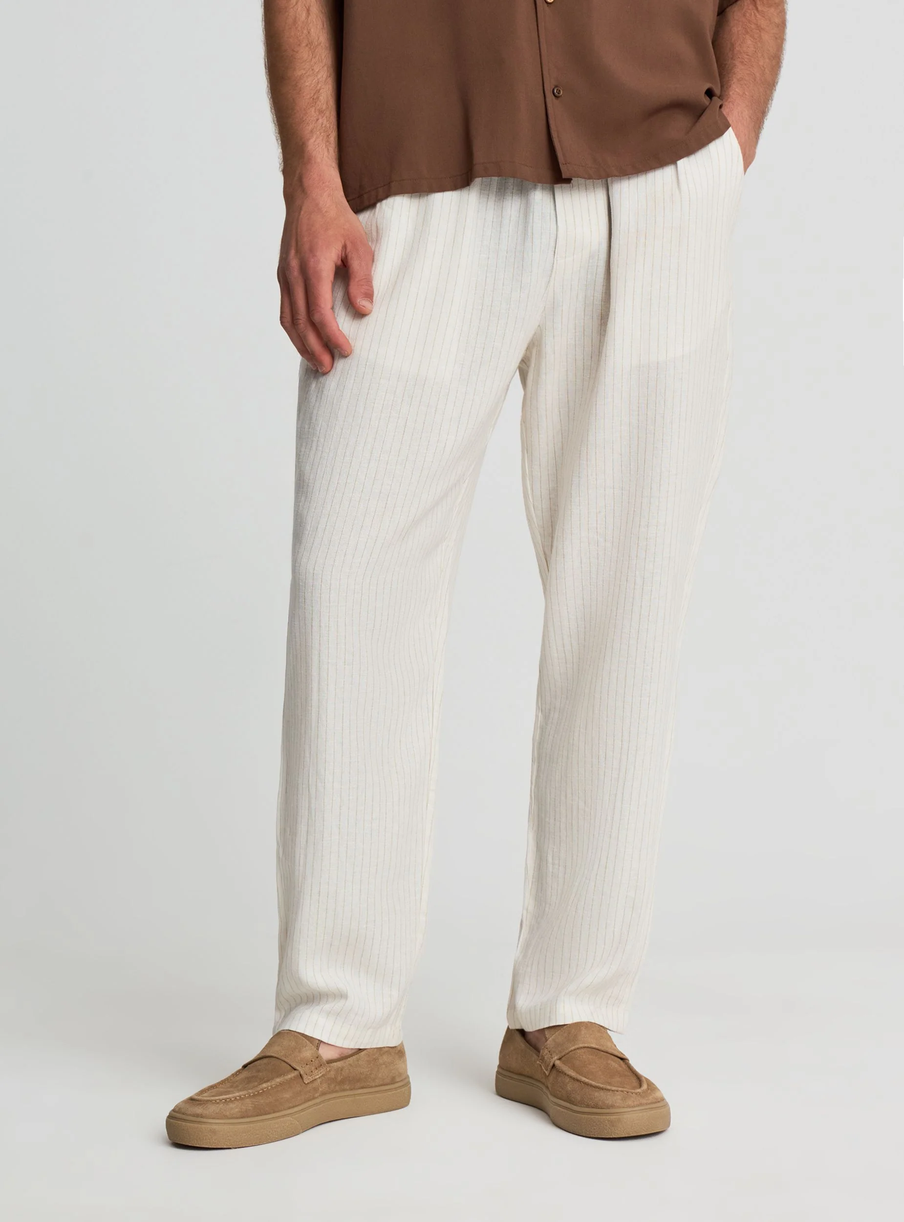 Pantaloni relaxed a righe in lino con coulisse - Image 2