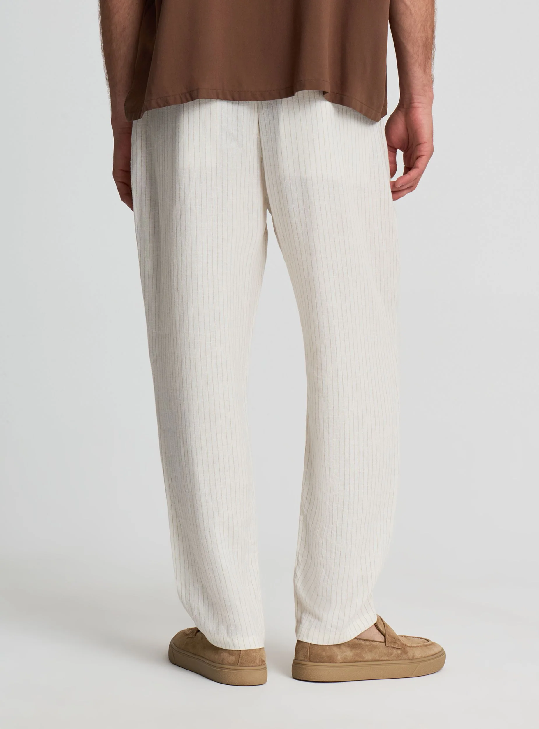 Pantaloni relaxed a righe in lino con coulisse - Image 3