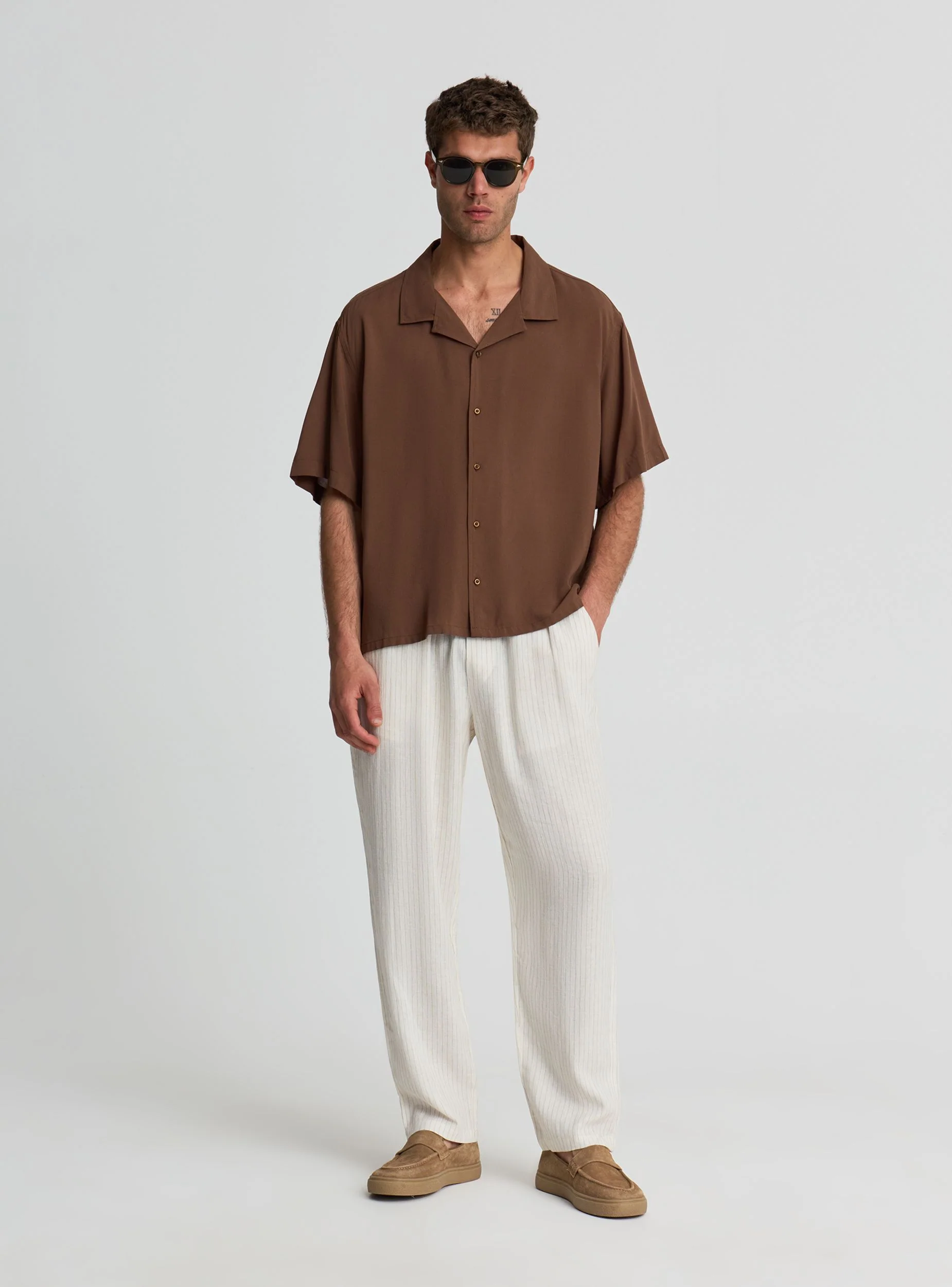 Pantaloni relaxed a righe in lino con coulisse - Image 4